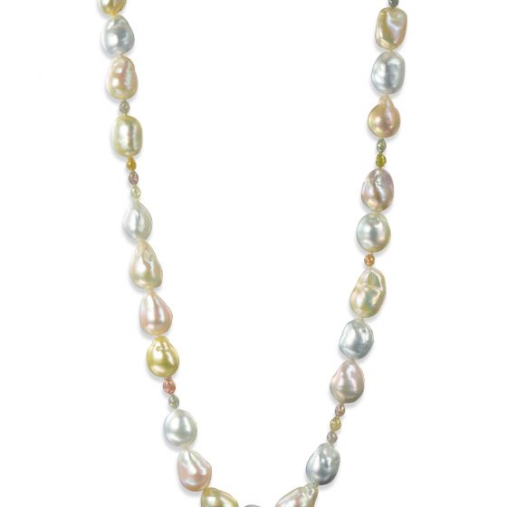 Multi Color Baroque South Sea Pearl And Diamond Bead Necklace Turgeon