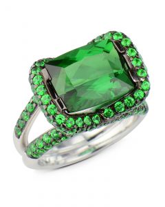 Green tourmaline and Tsavorite garnet ring