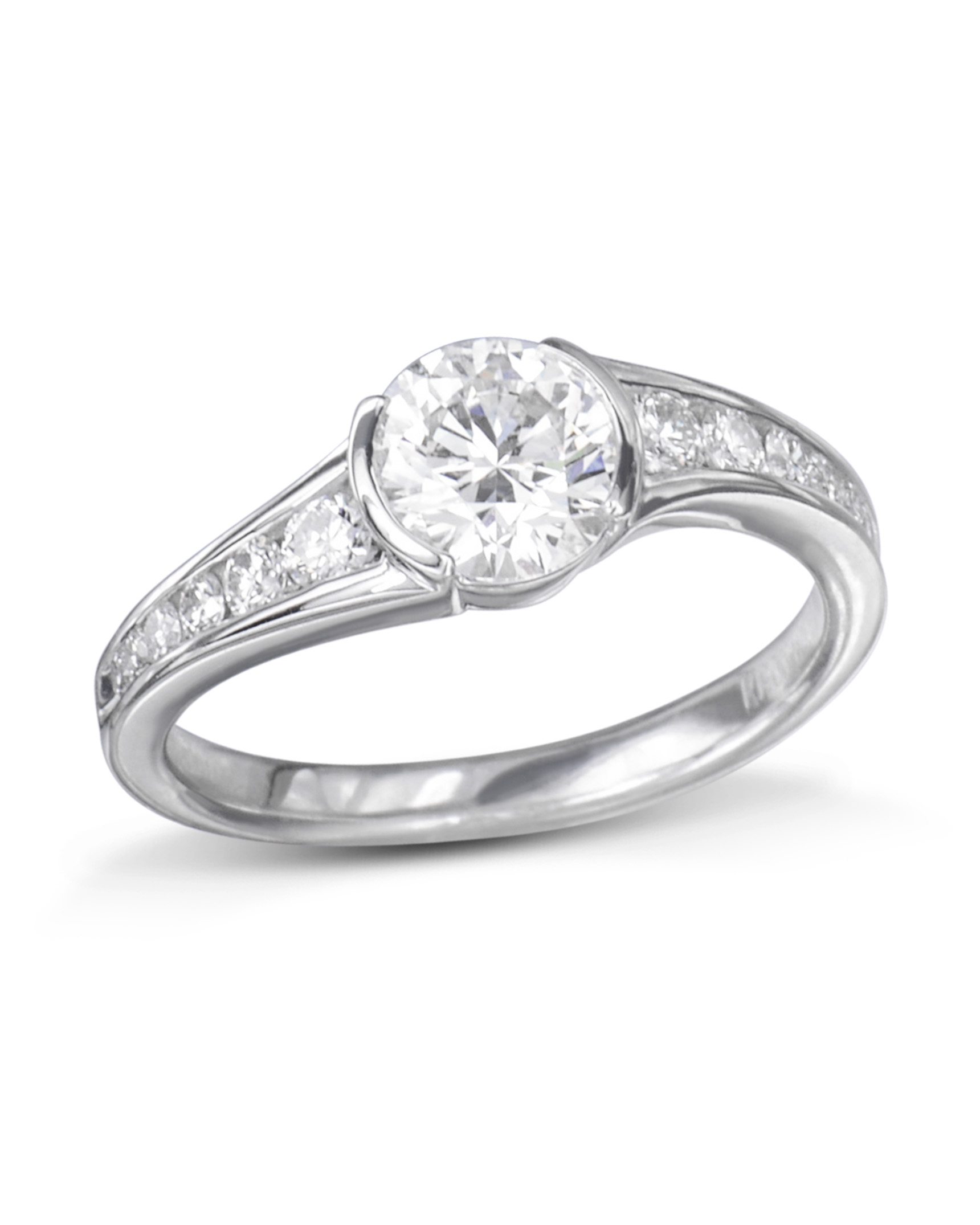 Half Bezel Engagement Ring Diamond Baguette Sides - Montreal – Moissanite  Rings