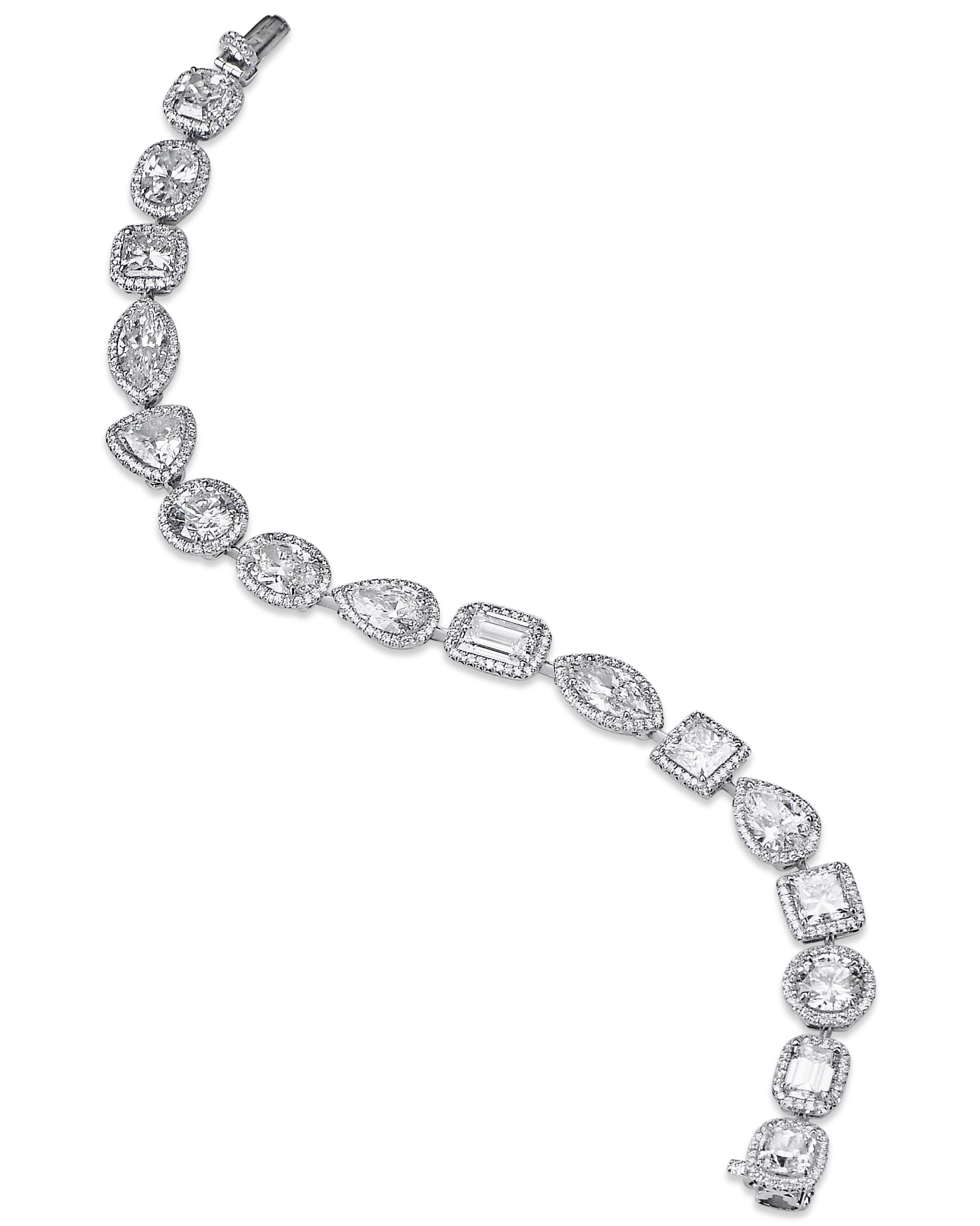 Fancy Shape Diamond Tennis Bracelet in White Gold - 6.43ctw