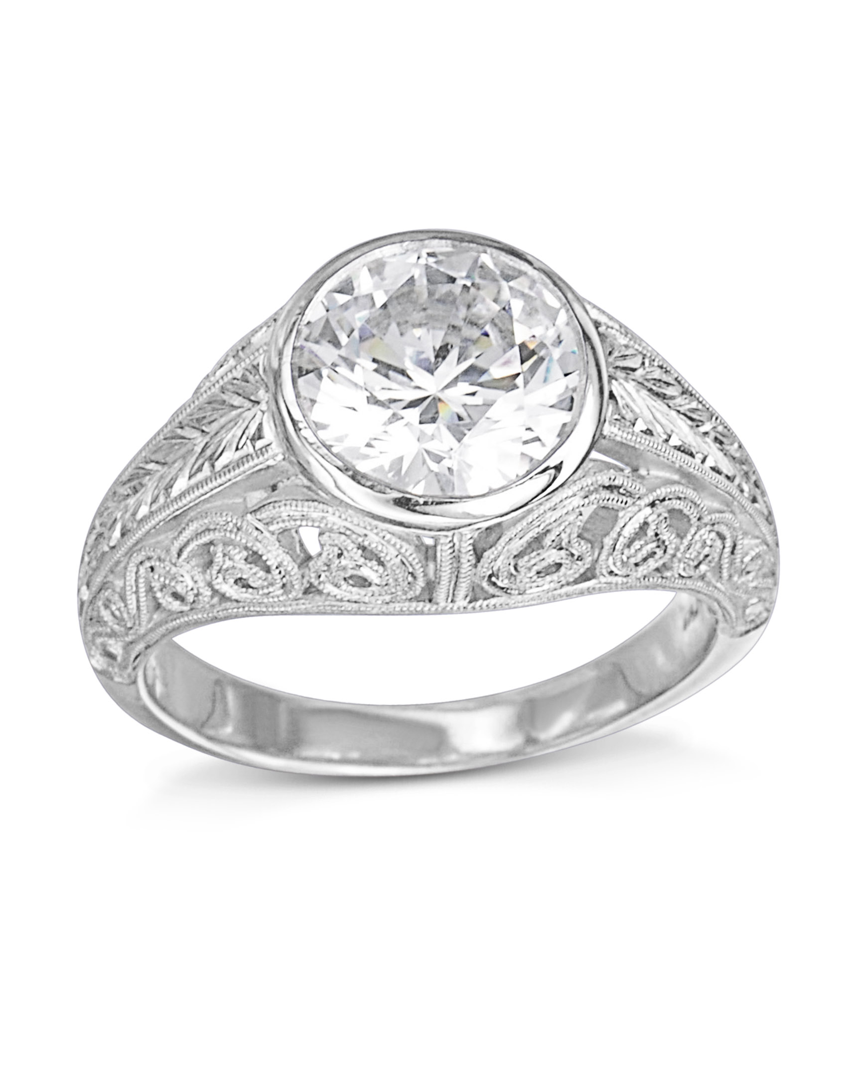 White Diamond Ring in Hammered Platinum - EC Design Jewelry