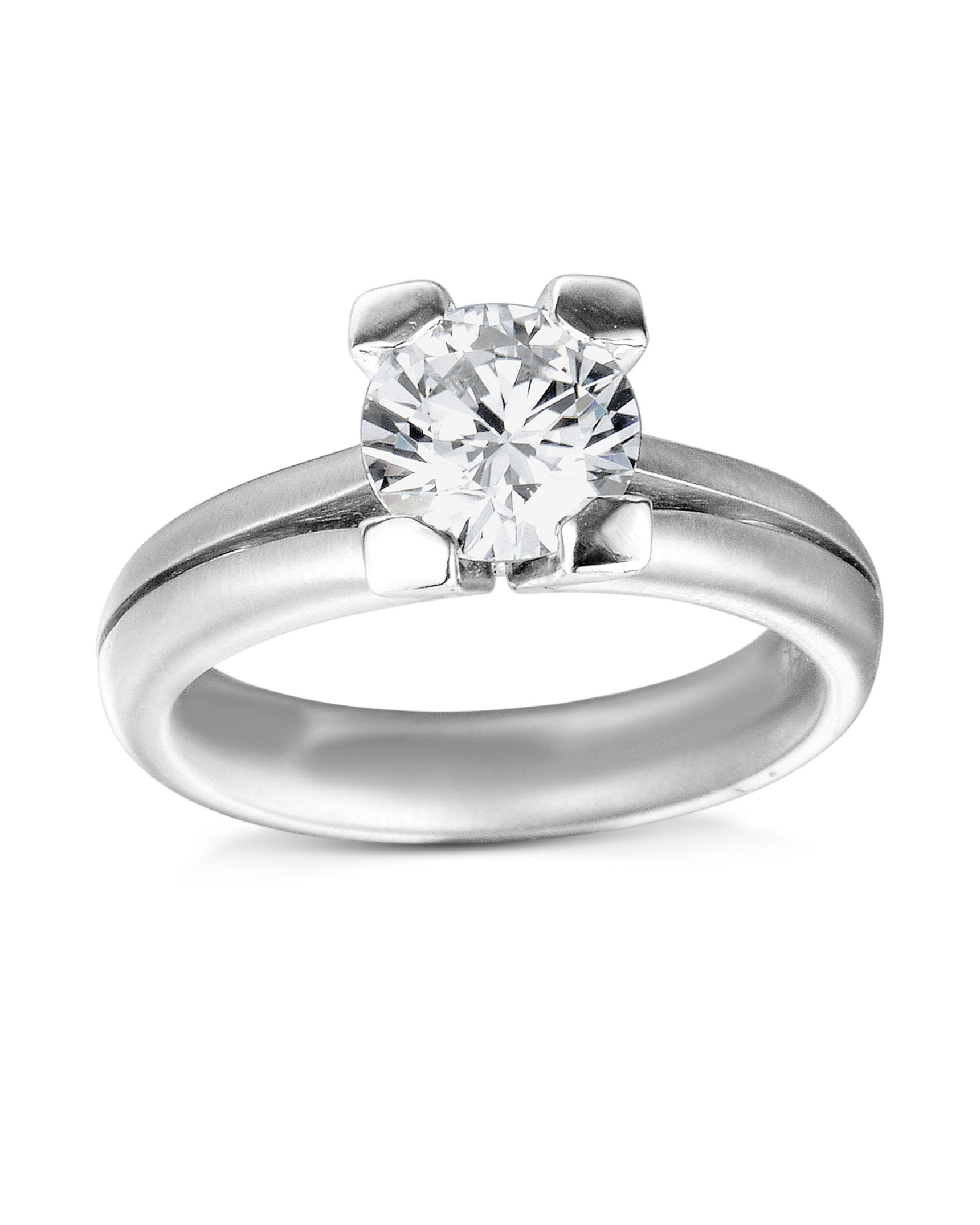 Modern Fine Line High Hidden Halo Solitaire Ring with Round Cut Diamond in  14KT White Gold | With Clarity