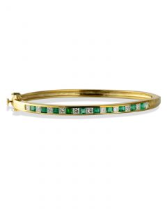Emerald and diamond hinged bangle bracelet