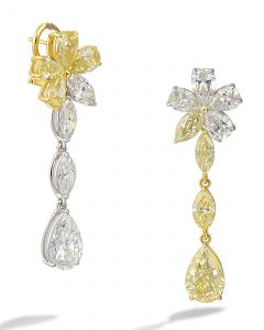 Fancy yellow and white diamond earrings