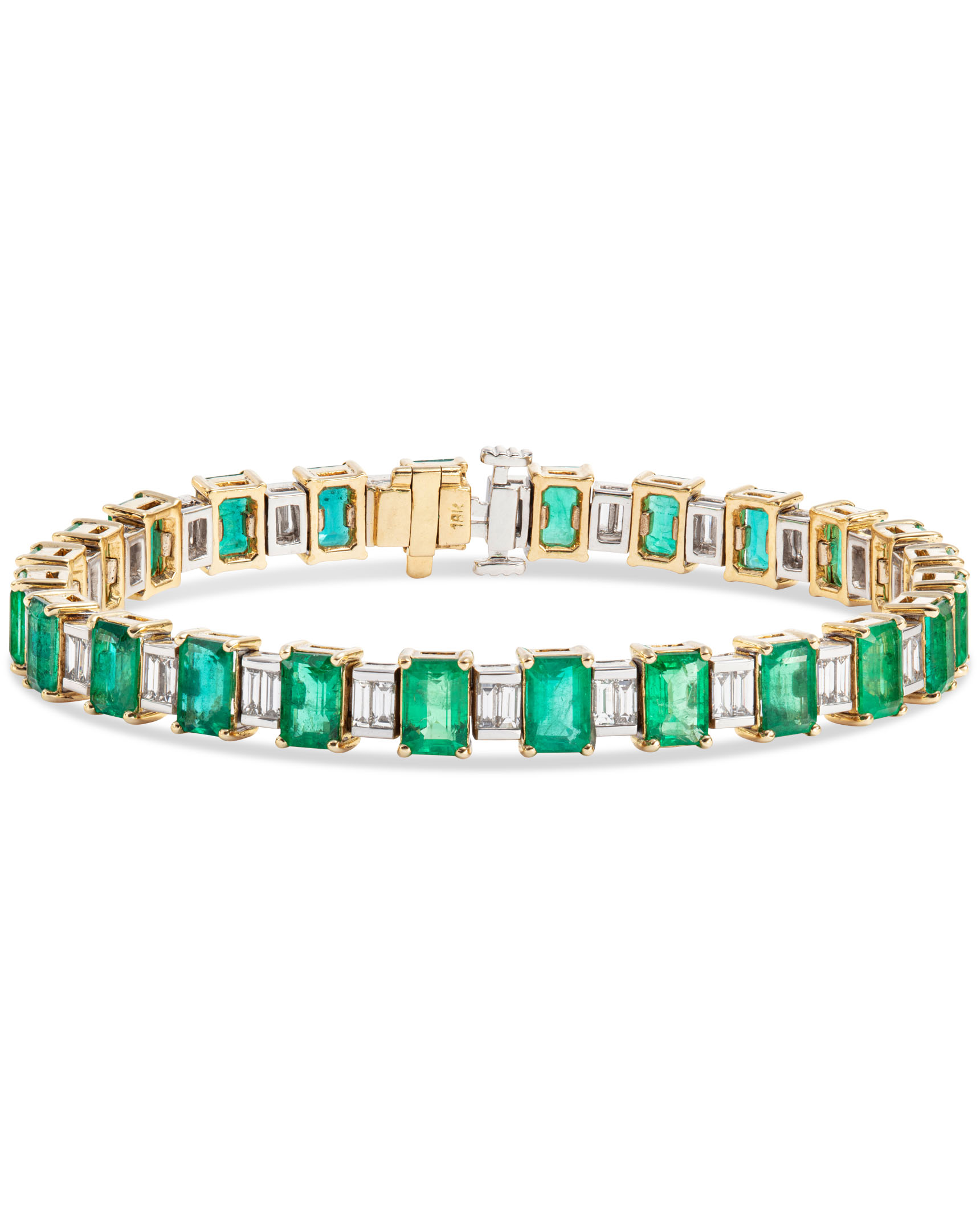 14k White Gold 1.98ctw Diamond & 3.47ct Emerald Bracelet - American Jewelry