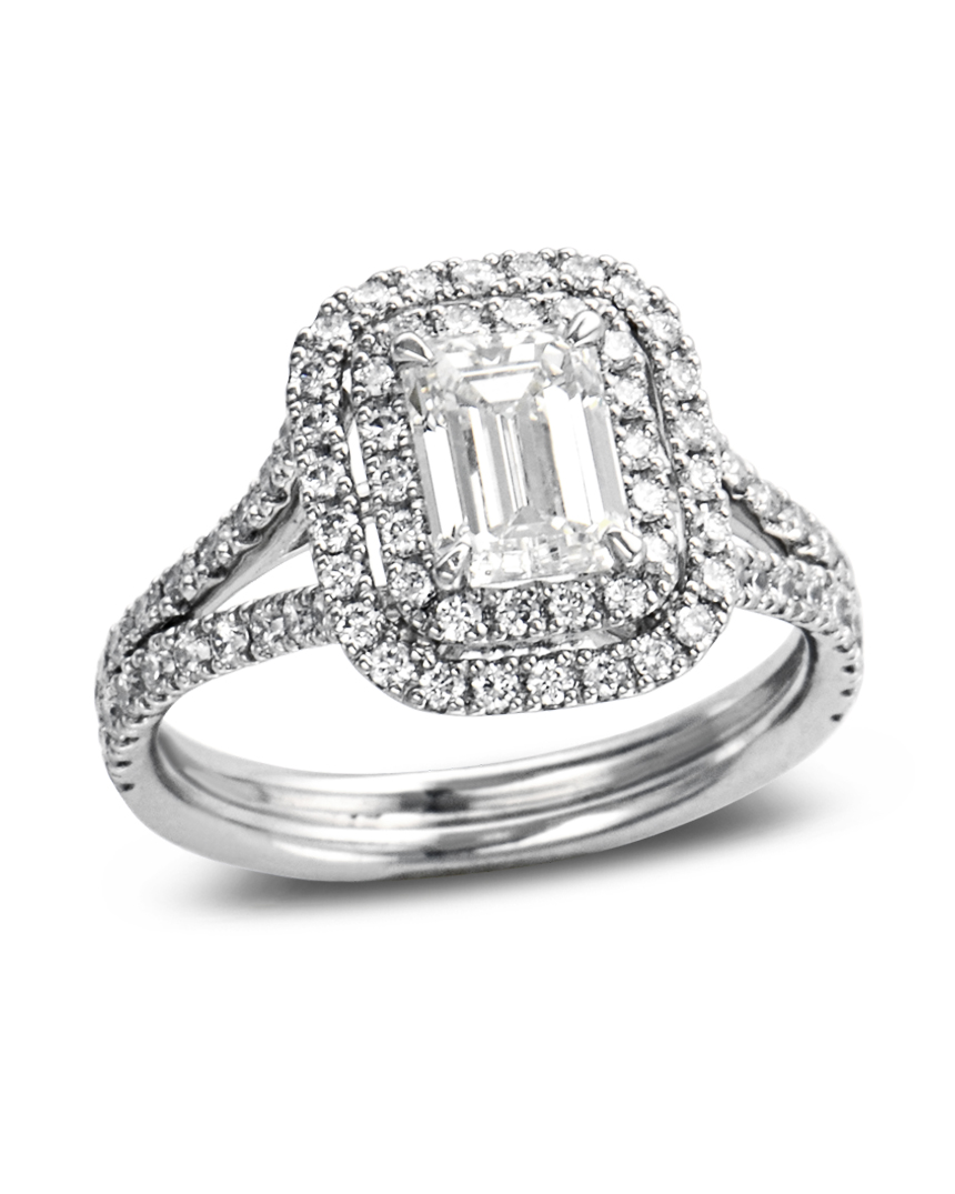 Emerald-Cut Double Halo Diamond Ring 