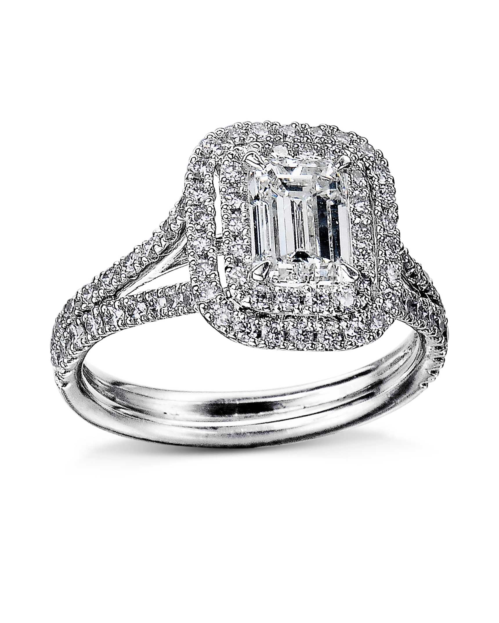 Emerald Cut Double Halo Engagement Ring - Claudia - Sylvie Jewelry