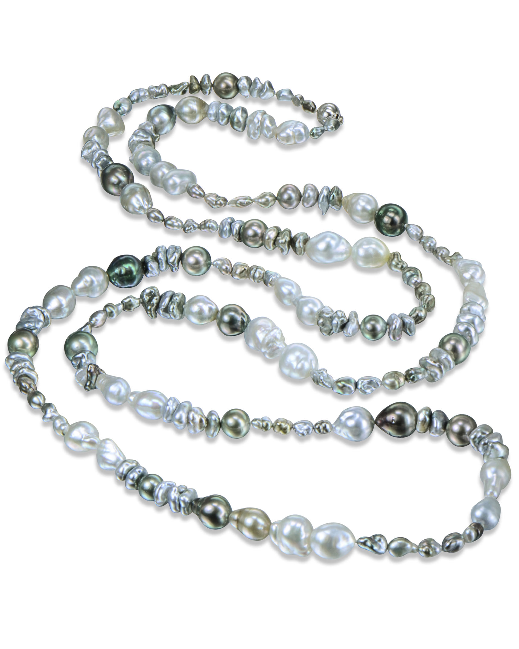 Handsome grey large baroque pearl long rope necklace – Freshwater Creations