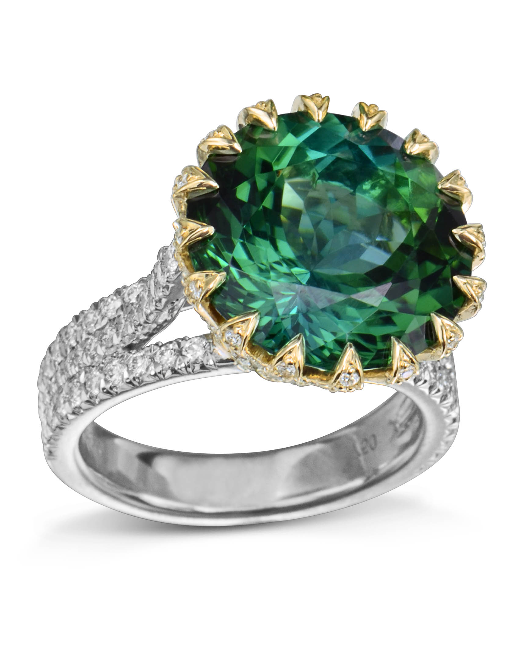 3.75ct Green Tourmaline Diamond Three Stone Engagement Ring