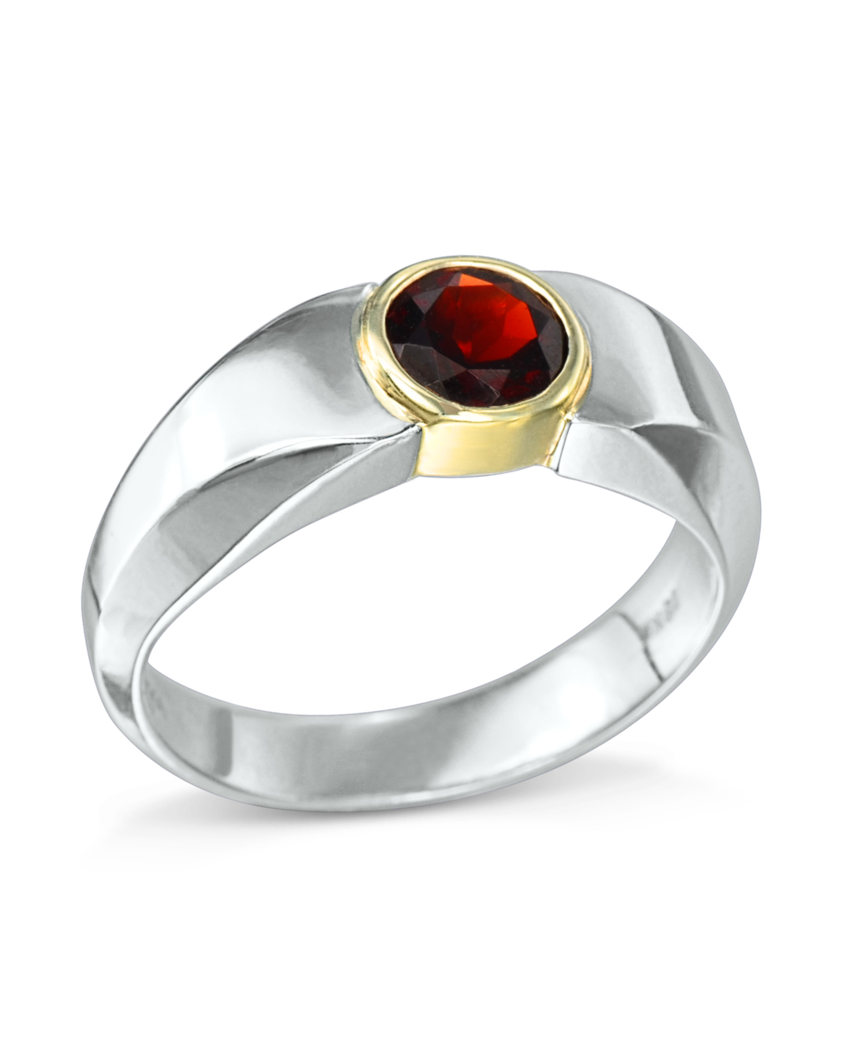 Handcrafted Simple Designer Garnet Gemstone 925 Sterling Silver Gold Plated Ring  Jewelry