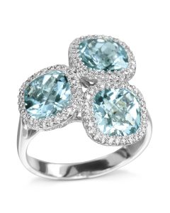 3-Stone Aquamarine and Diamond Ring