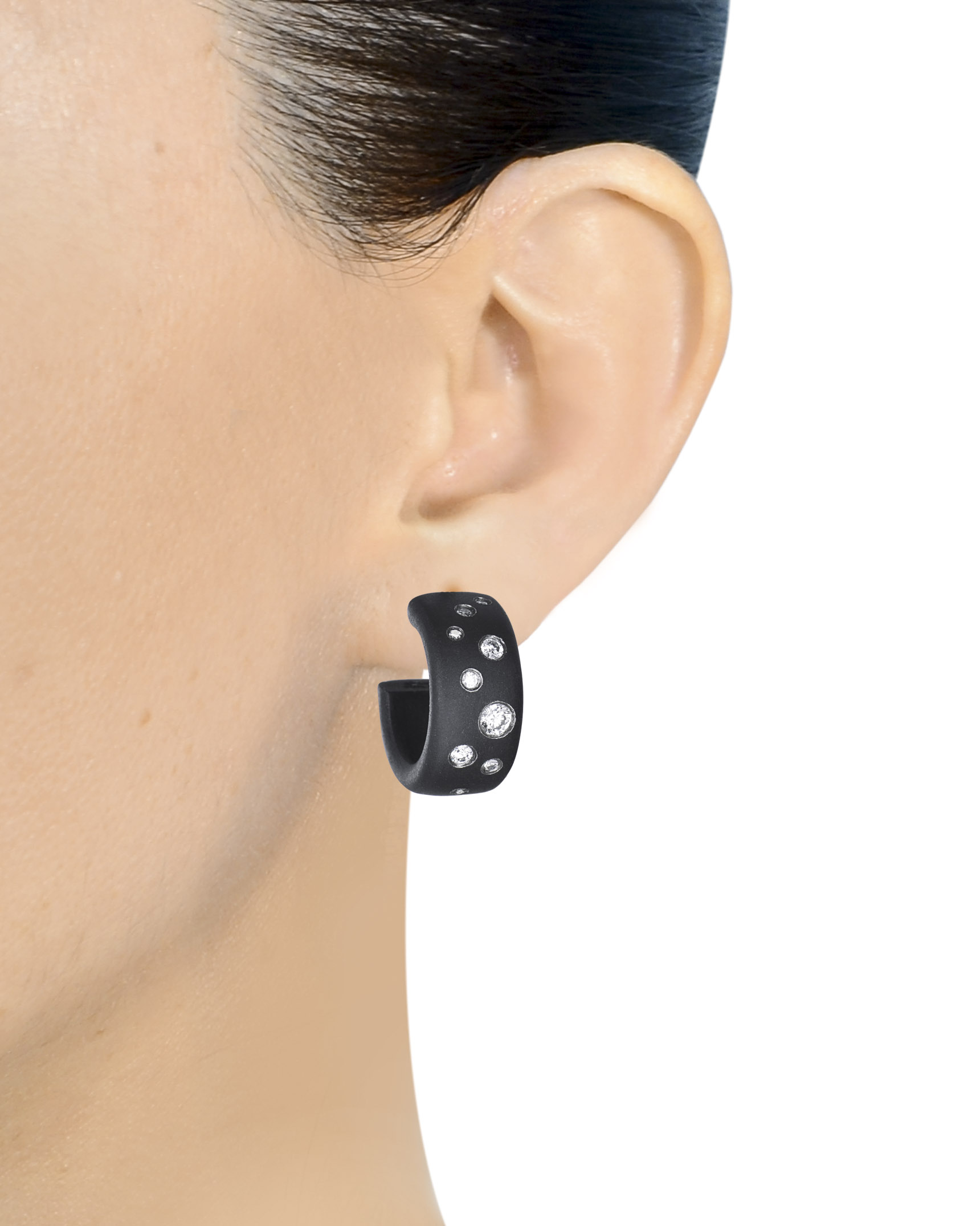 Black Steel and Diamond Hoop Earrings Turgeon Raine