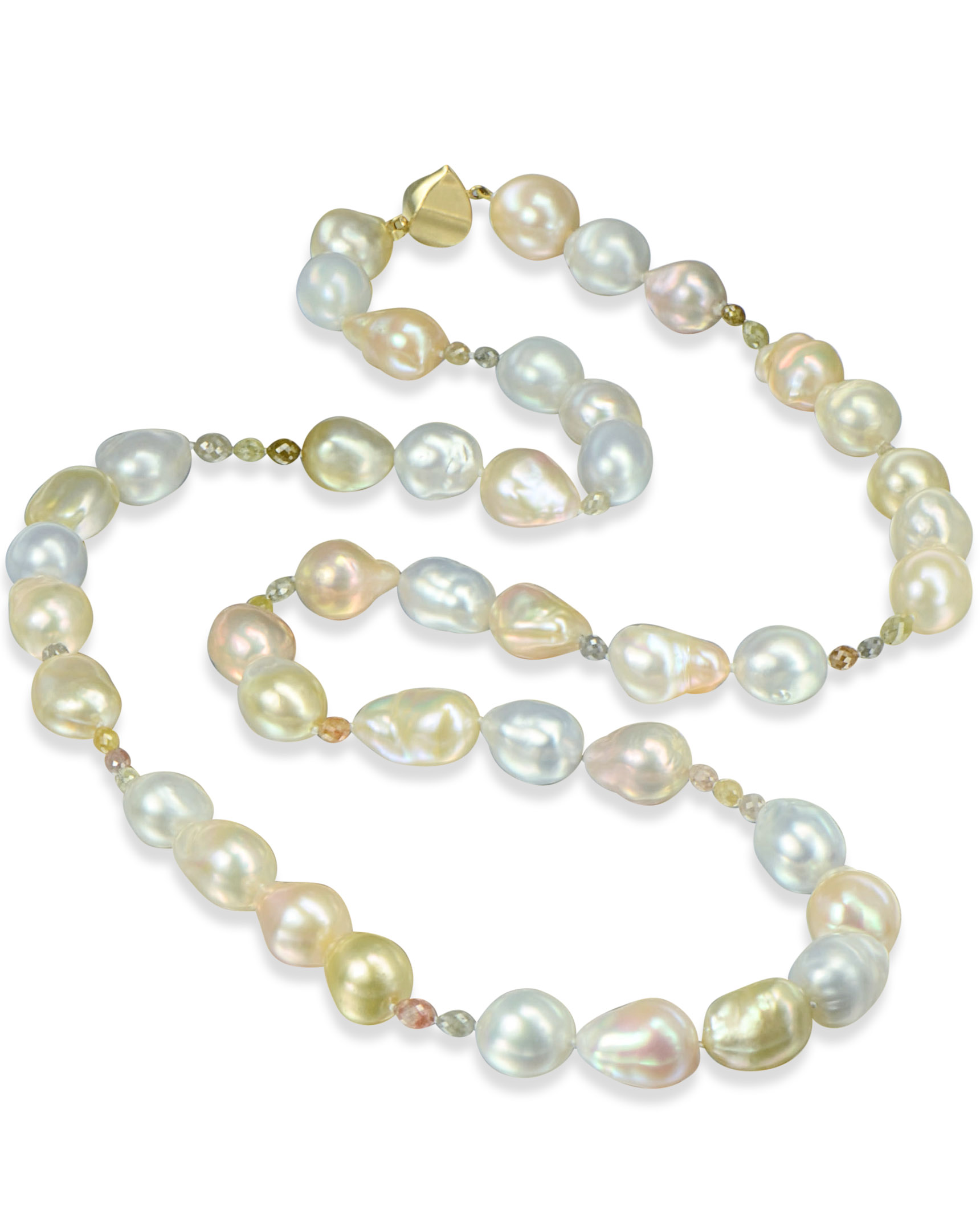 Multi Color Baroque South Sea Pearl and Diamond Bead Necklace