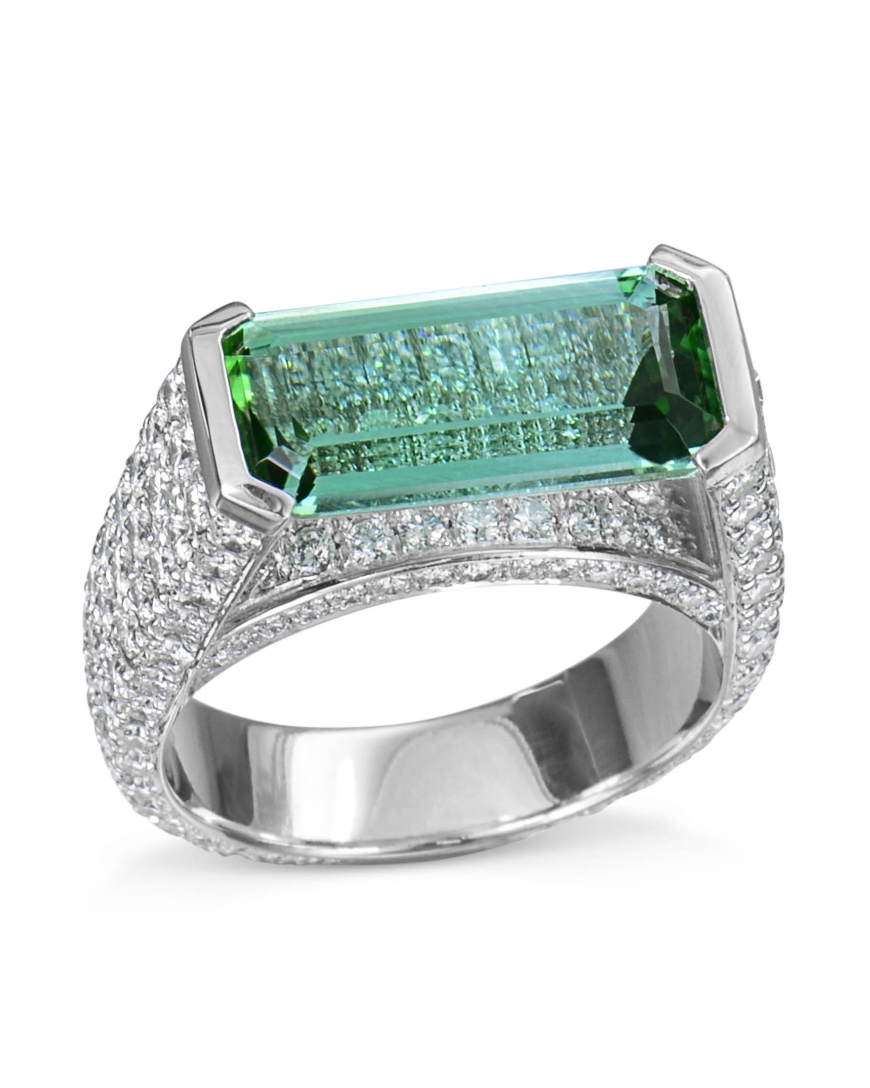 5.80ctw Oval Green Sapphire and Diamond Platinum Ring - 19G63A