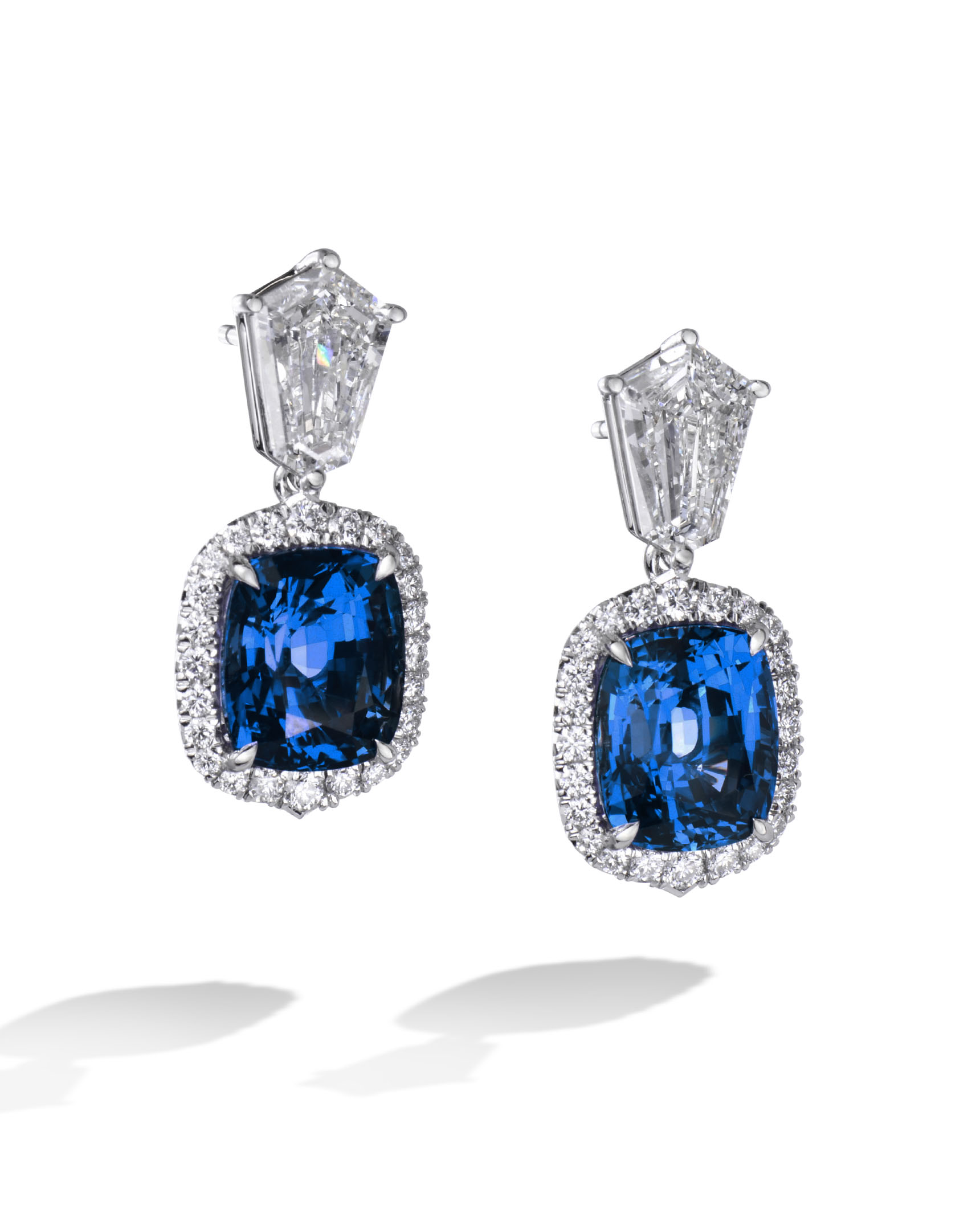 Rare Unheated Ceylon Sapphire and Kite Shaped Diamond Earrings ...