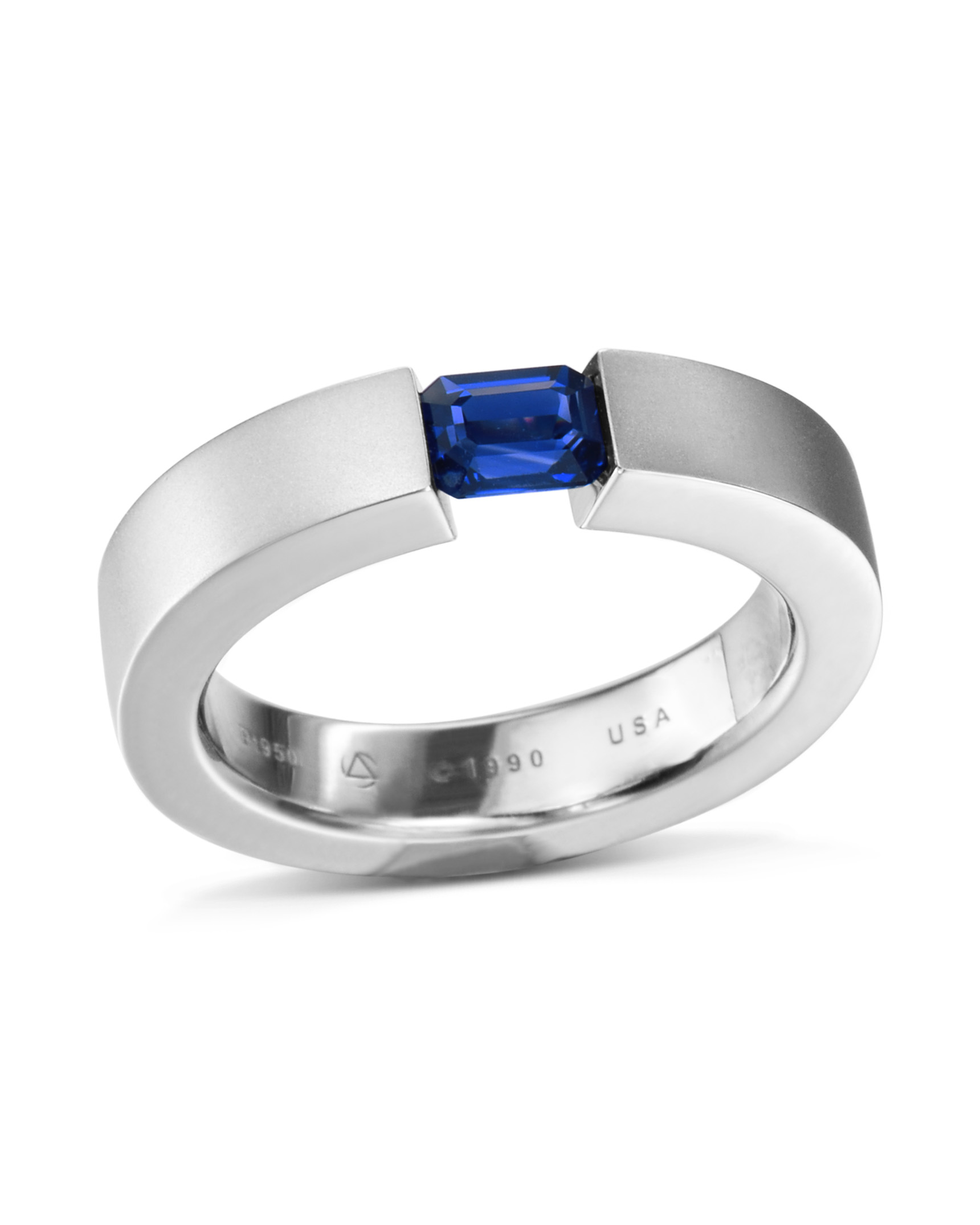 Tension-Set Emerald Cut Sapphire Ring - Turgeon Raine