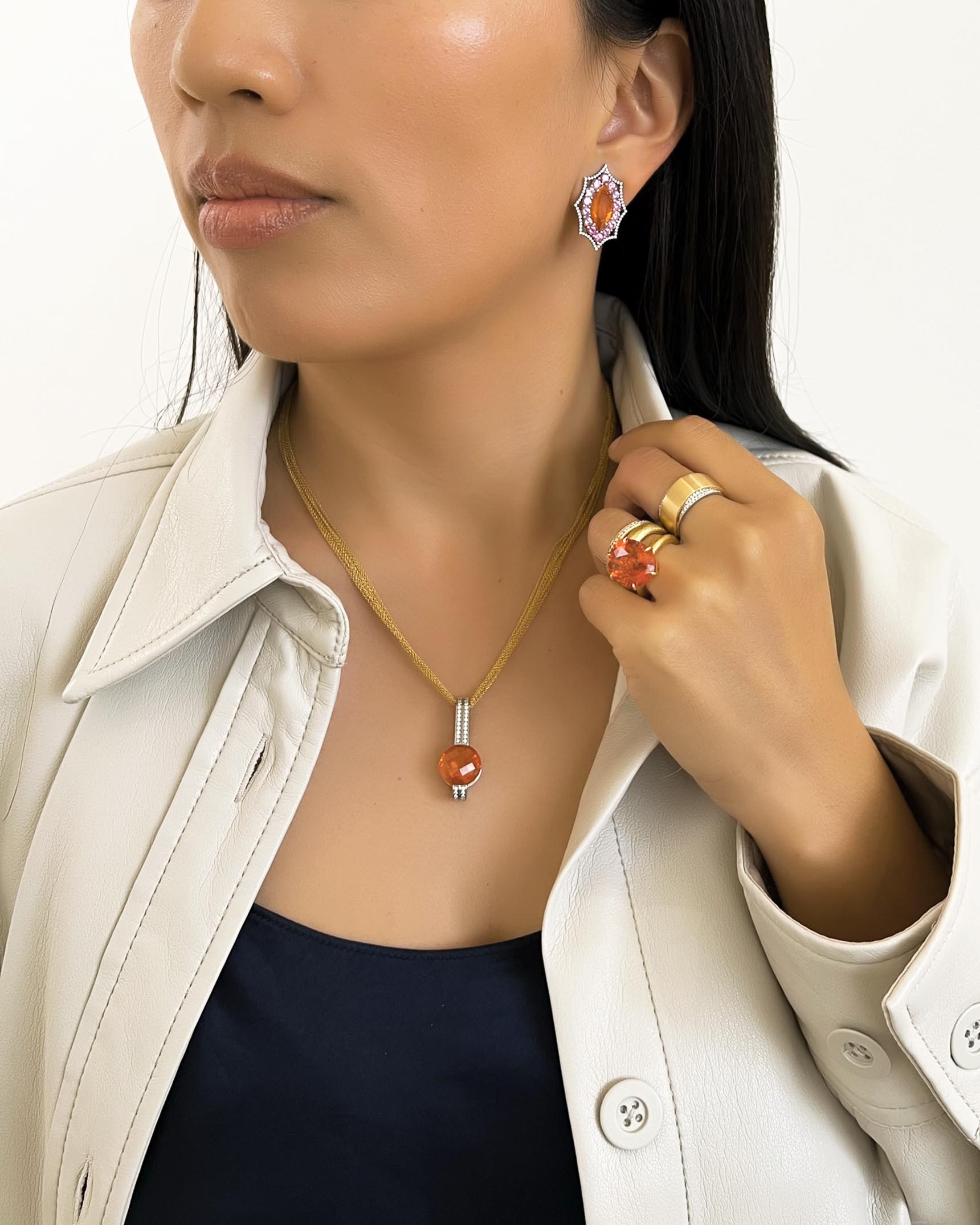 Orange Gemstone_Diamond and Yellow Gold Earrings_Rings and Necklace ECDKK02525 – RWEDD04587 – RADRG00036 – RWEDY00778 – RCMS02696 – PNMTG01697