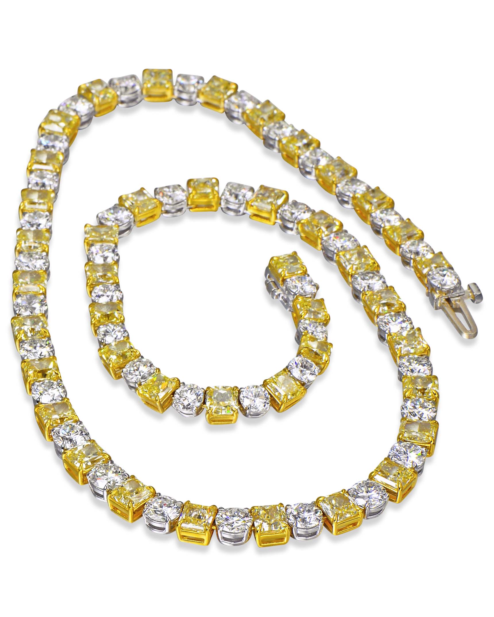 Alternating Yellow And White Diamond Riviera Necklace Turgeon Raine
