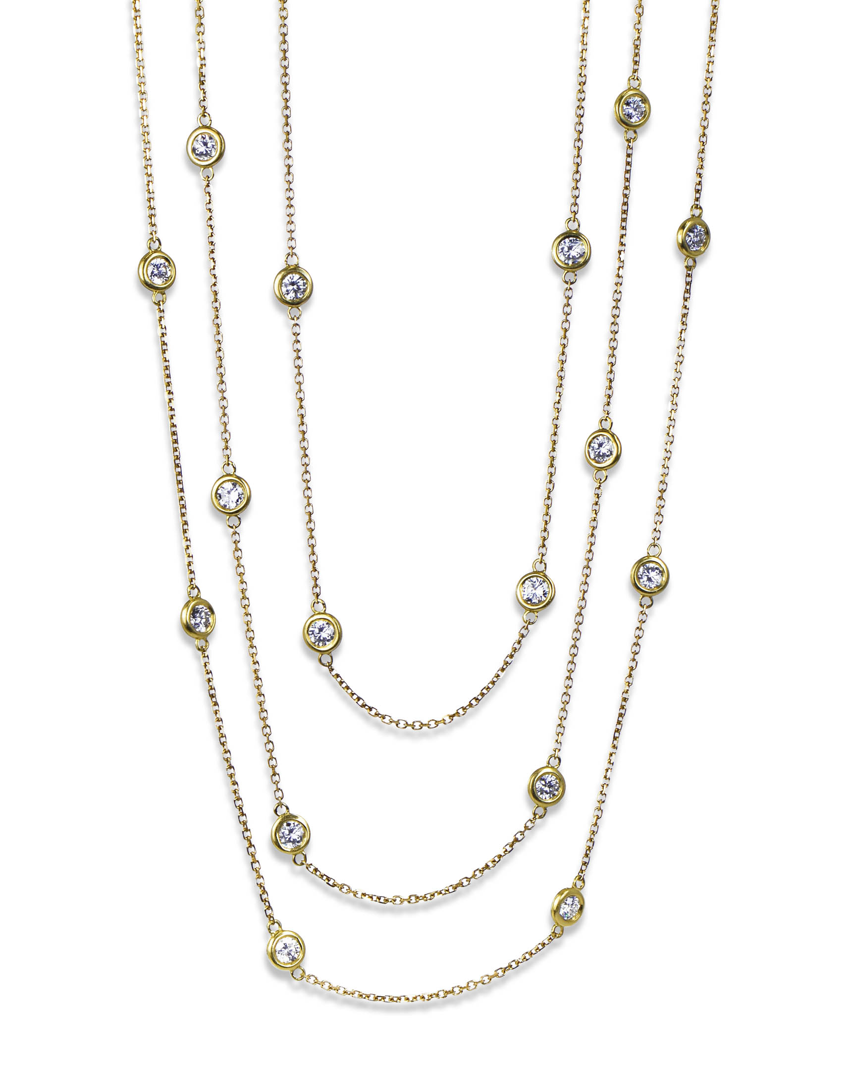 Bezel-Set Diamond and Yellow Gold Chain Necklace - Turgeon Raine