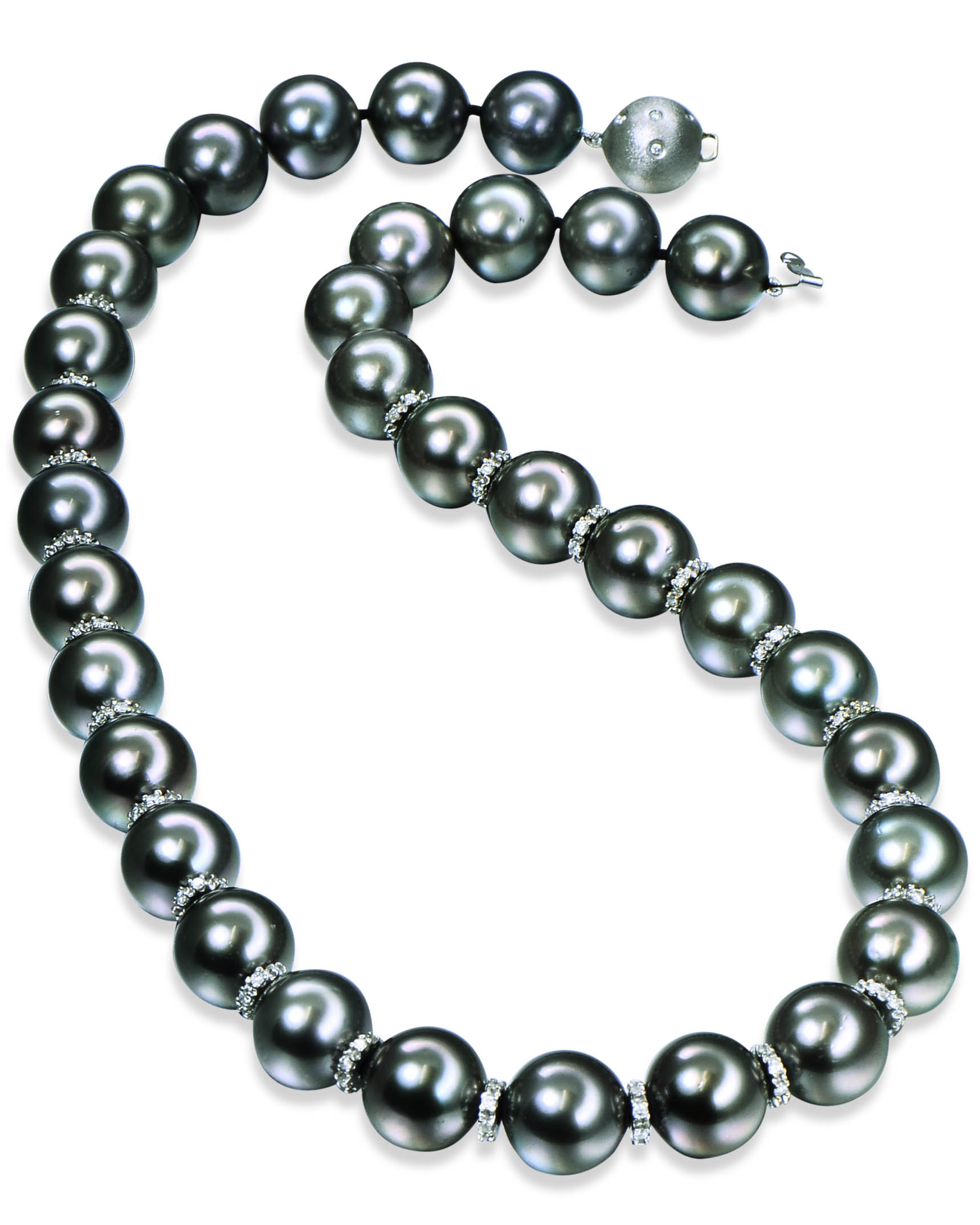 Black Tahitian Pearl And Diamond Necklace Turgeon Raine