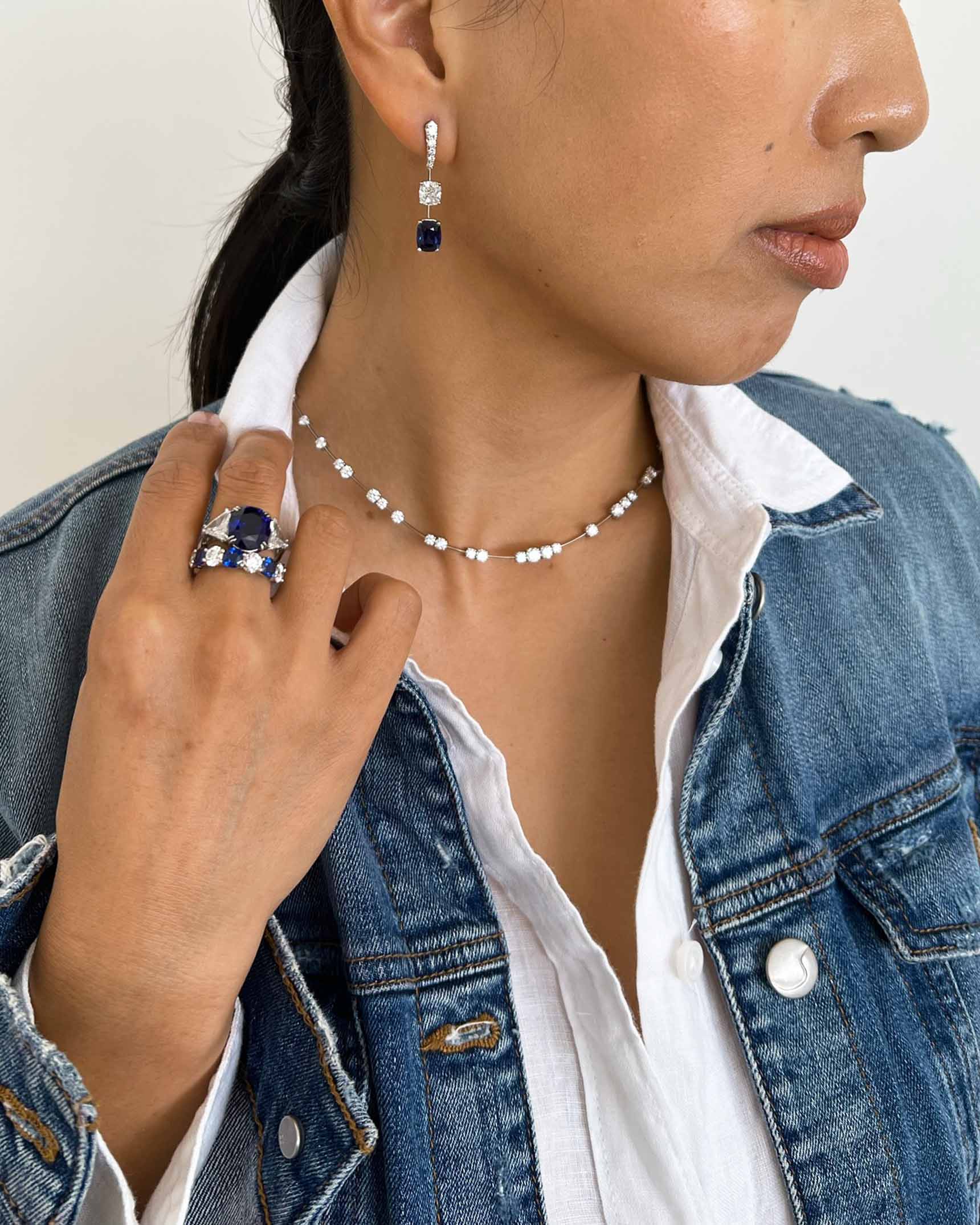 Blue Sapphire and Diamond Earrings_Necklace and Rings ECDKK02507 – NDOTK03819 – RCDSA02990 – RCDSA03141