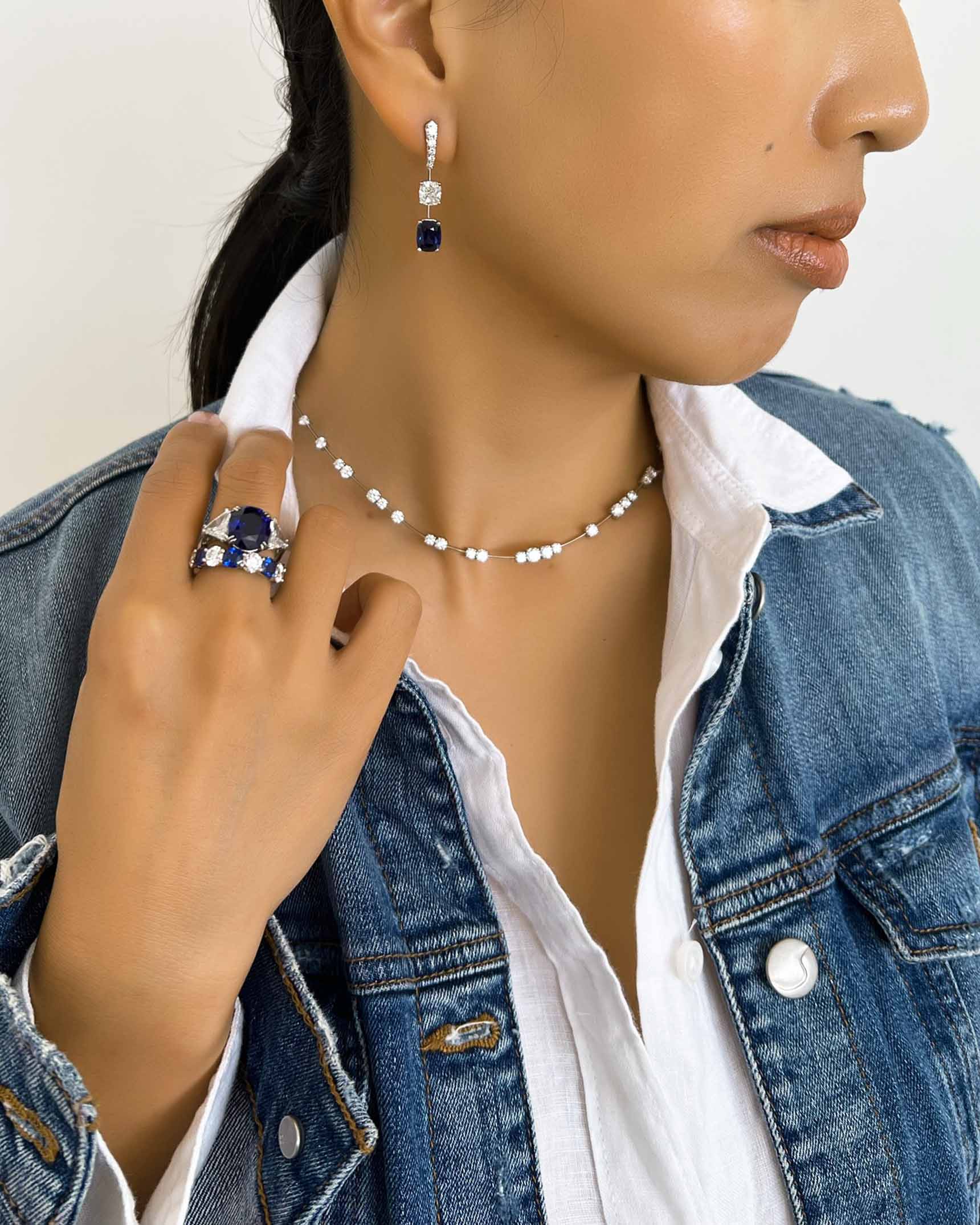 Blue Sapphire and Diamond Earrings_Necklace and Rings ECDKK02507 – NDOTK03819 – RCDSA02990 – RCDSA03141