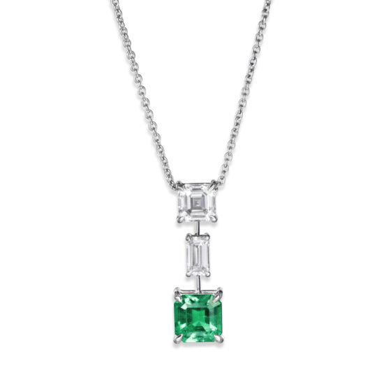 3-Stone Colombian Emerald and Diamond Pendant - Turgeon Raine