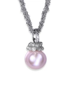 Pink Ming Pearl and Diamond Necklace