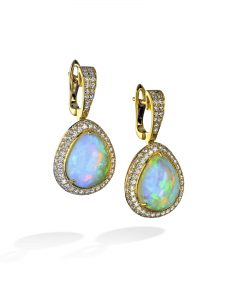 Ethiopian Pear-Shaped Opal and Diamond Earrings