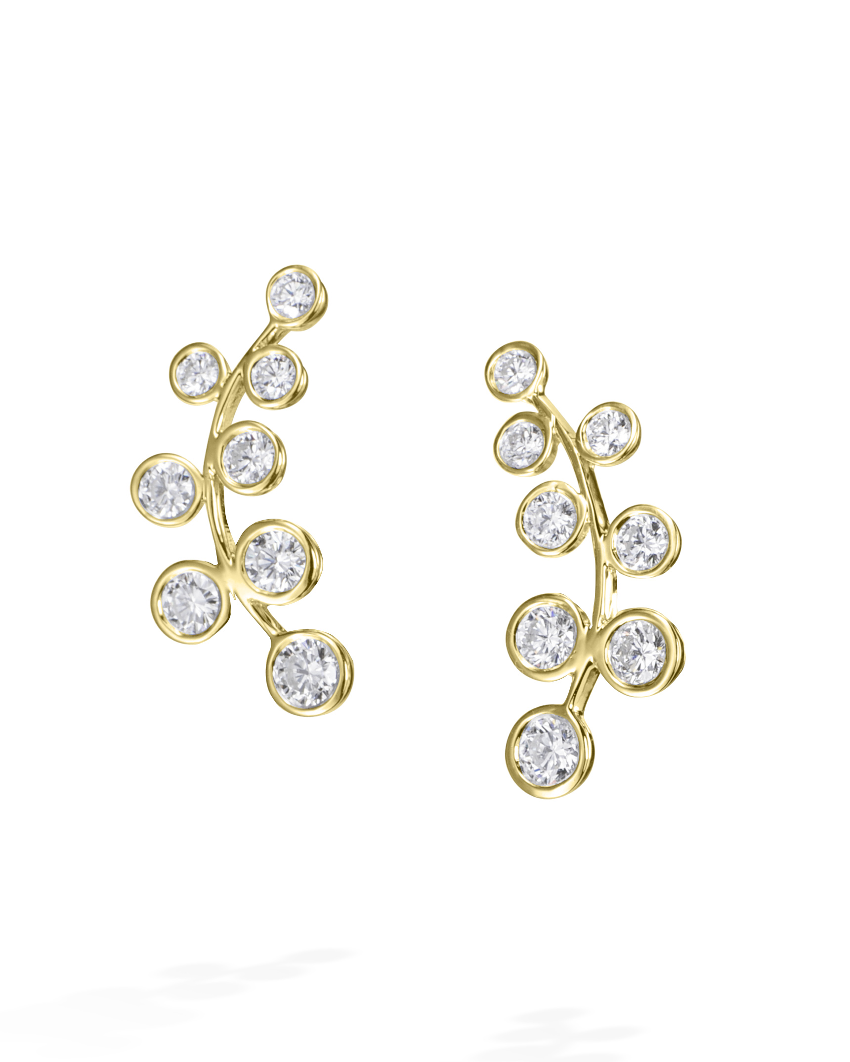 Vine Shaped Yellow Gold Diamond Earrings - Turgeon Raine