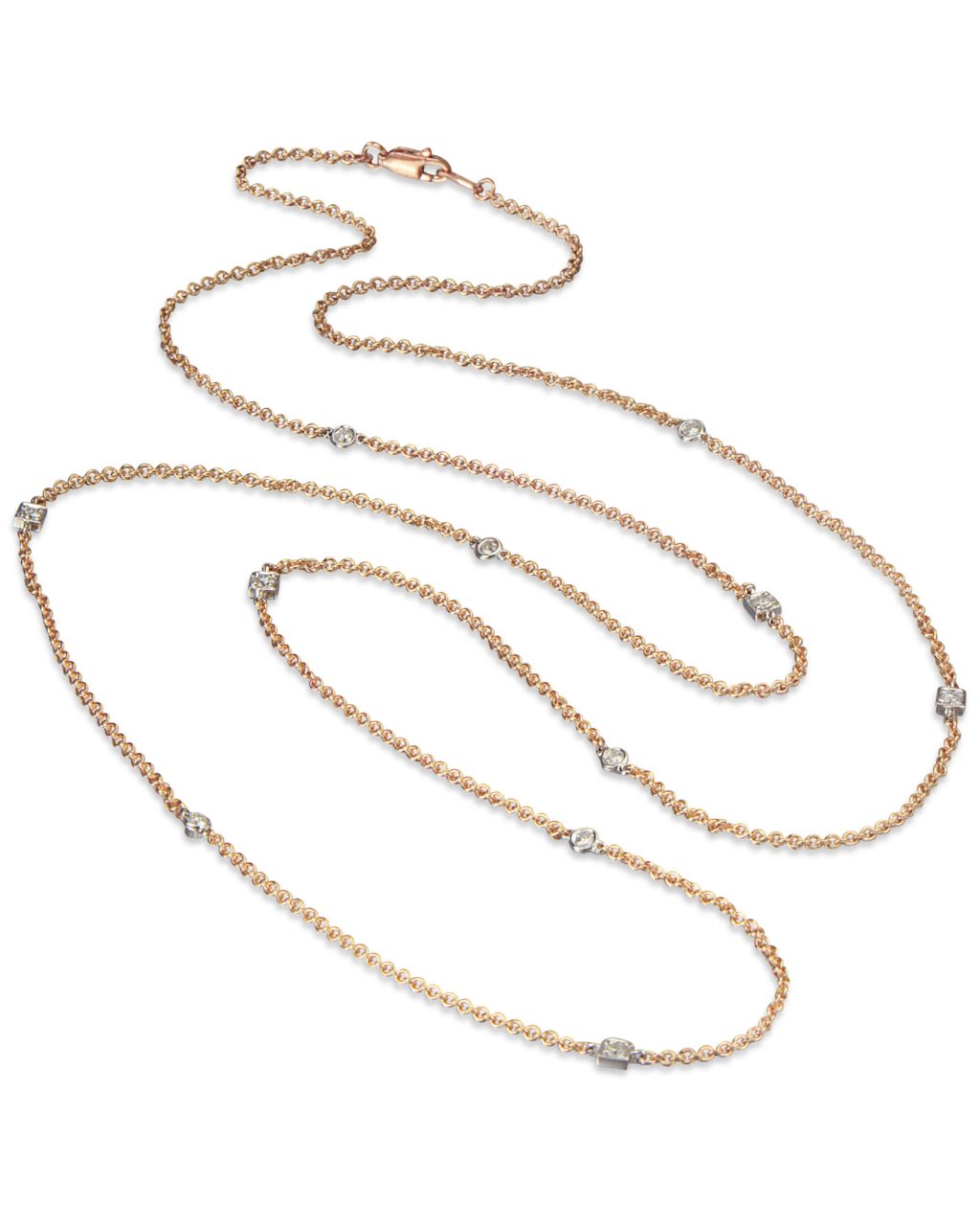 Bezel-Set Diamond and Rose Gold and White Gold Chain Necklace - Turgeon ...