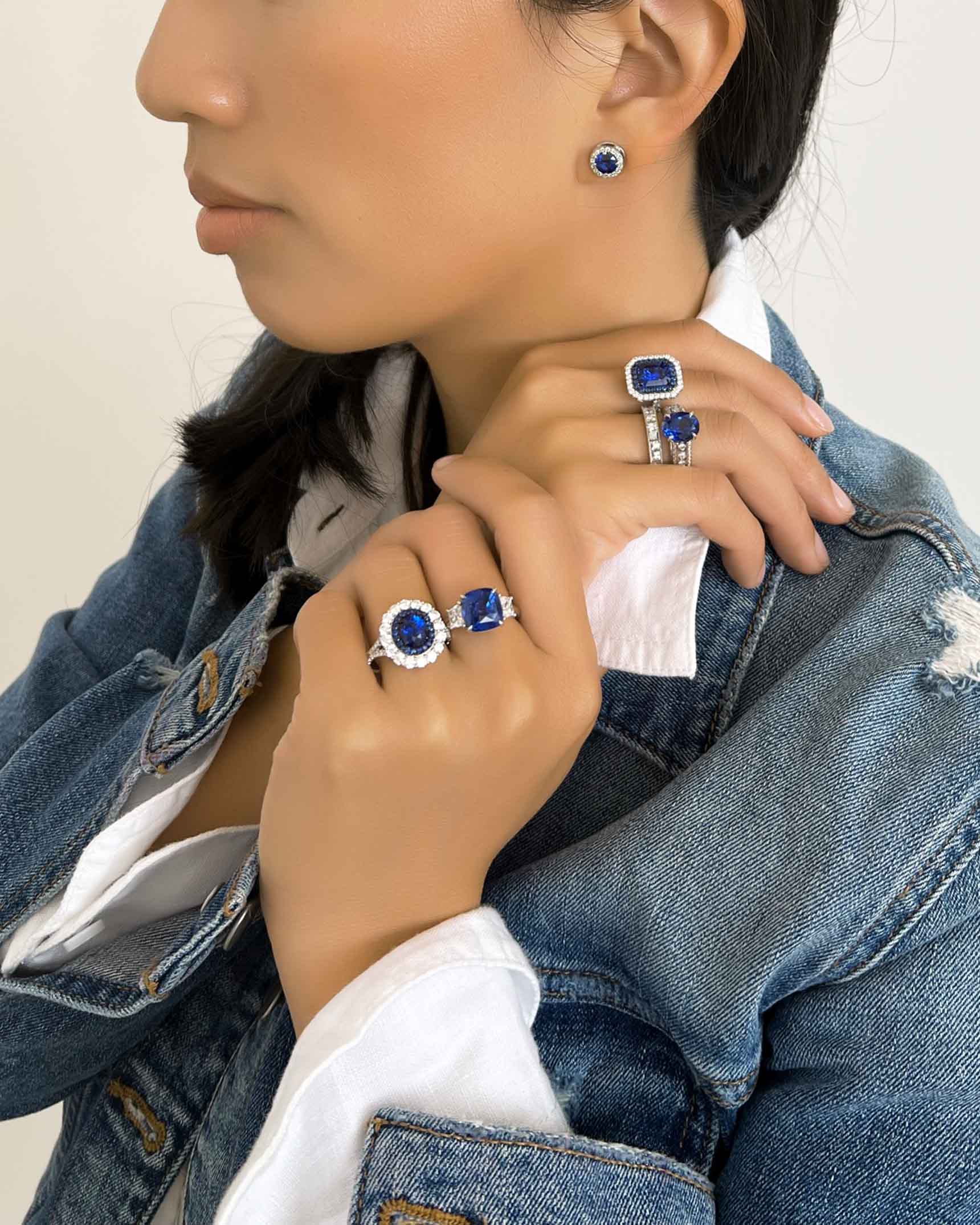 Blue Sapphire and Diamond Earrings and Rings ECDKK02491 – RCDSA03105 – RMD7U01820 – RCDSA03007 – RADPL07593 – RMD7U00802