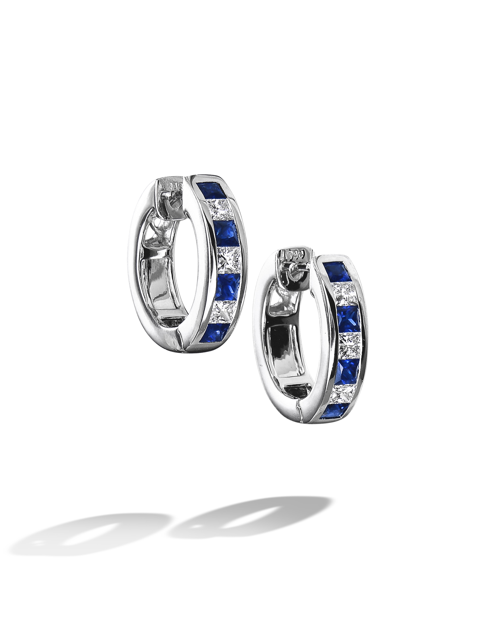 ChannelSet Blue Sapphire and Diamond Hoop Earrings Turgeon Raine