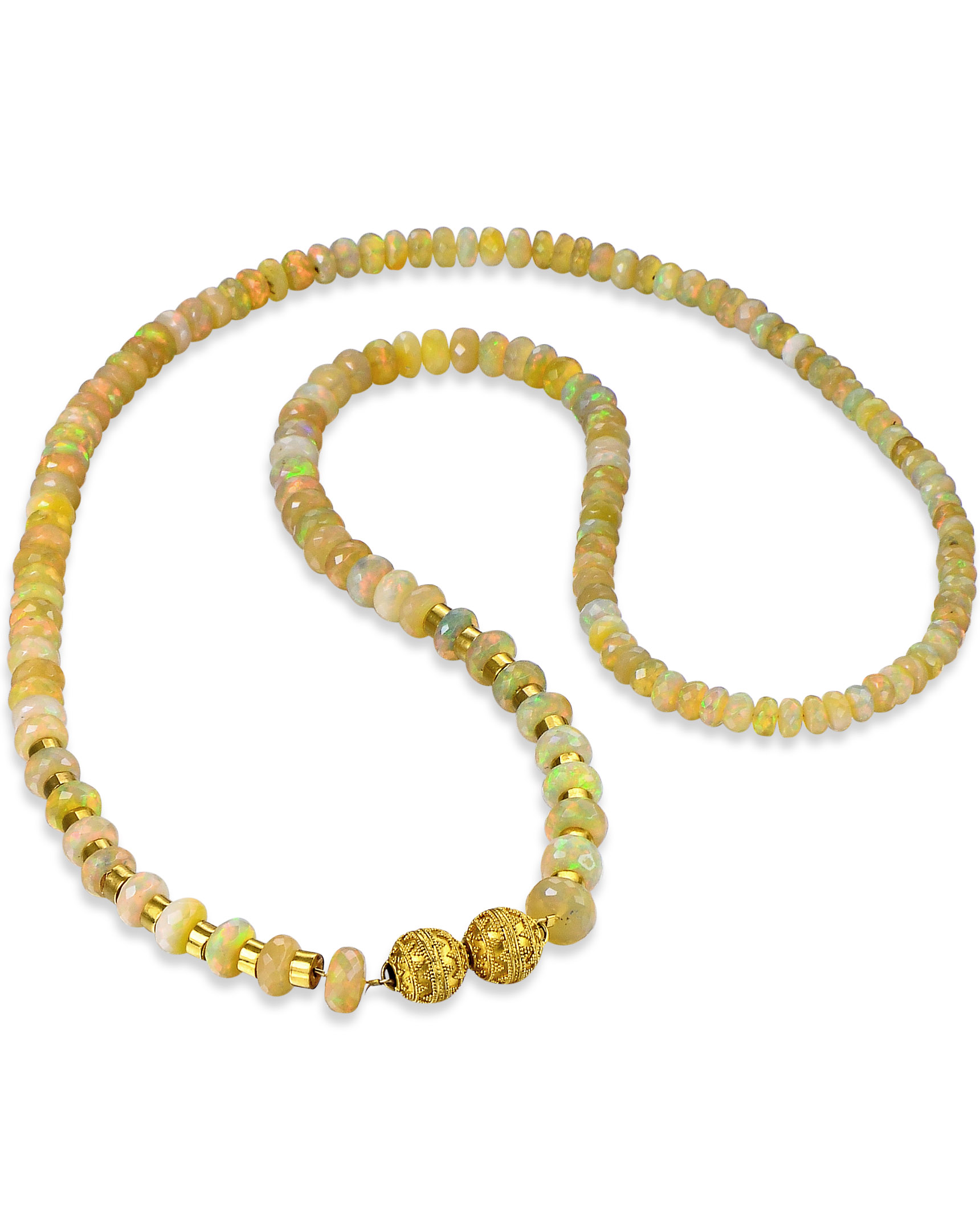 18 Yellow Gold Ethiopian Opal Beaded Necklace Strand - Dianna Rae Jewelry