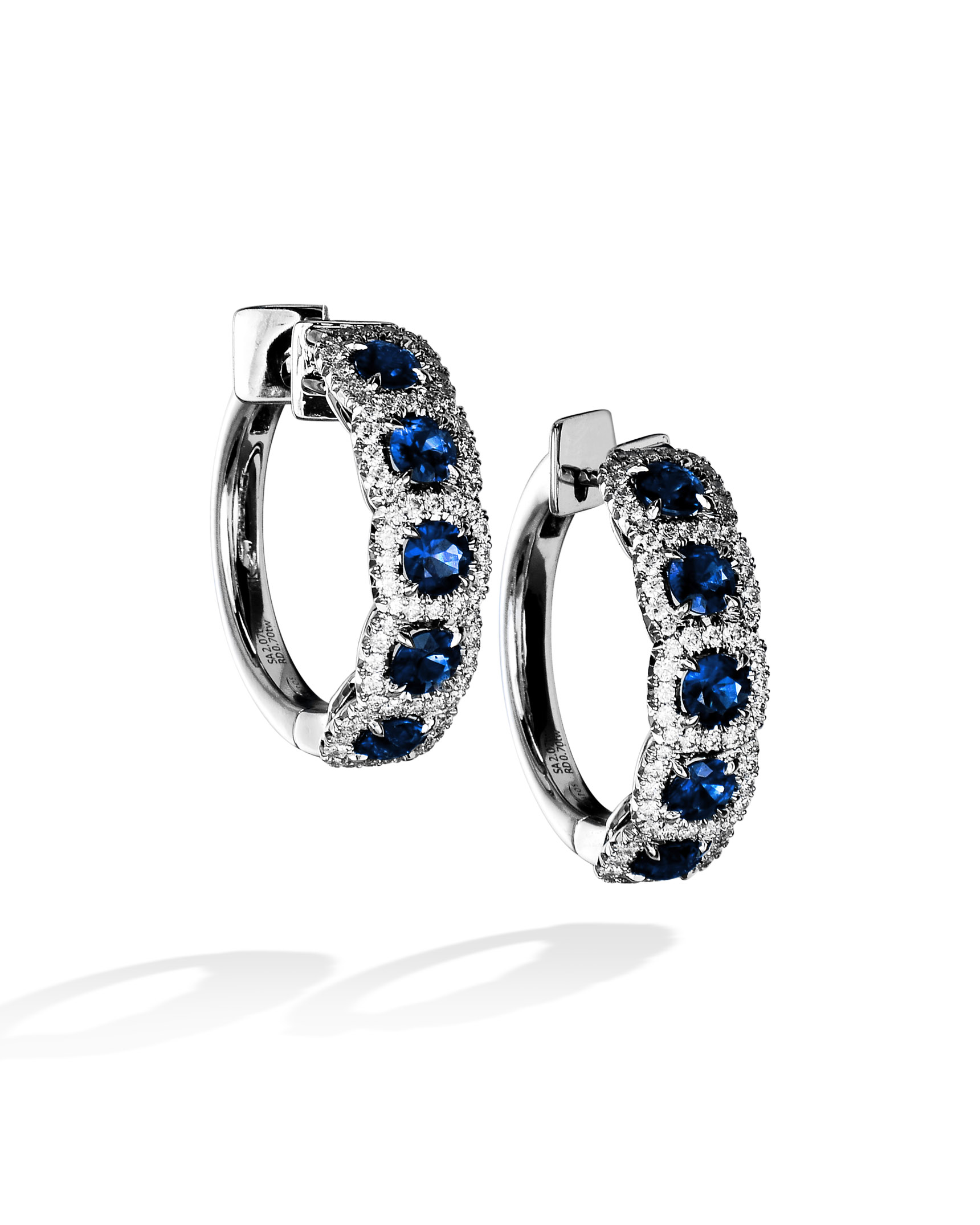 Blue Sapphire and Diamond Halo Hoop Earrings - Turgeon Raine