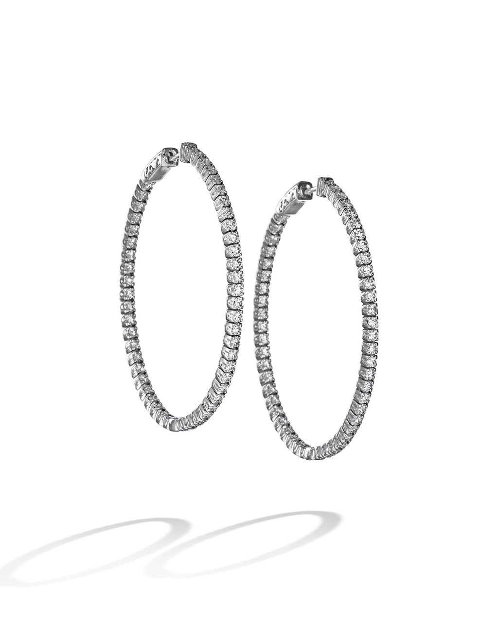 White Gold and Diamond Inside and Out Oval Hoop Earrings Turgeon Raine