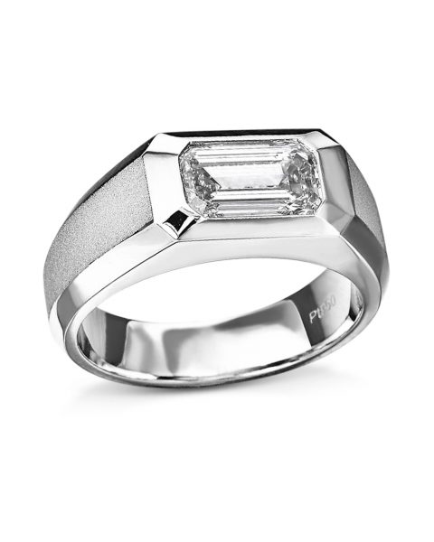 Men's Emerald-Cut Diamond and Beveled Platinum Solitaire Ring - Turgeon ...