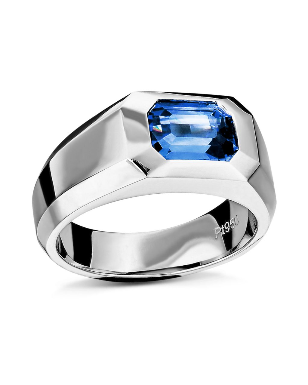Men’s Emerald-Cut Blue Sapphire Platinum Ring – Turgeon Raine