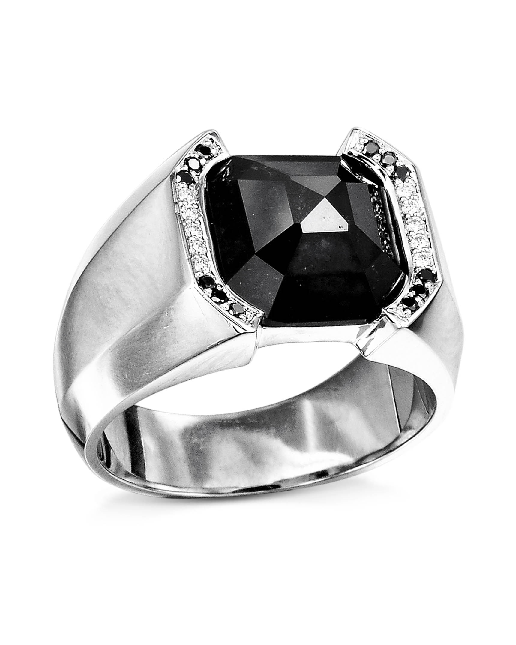 Men’s Cushion Black Diamond and Beveled Platinum Ring - Turgeon Raine
