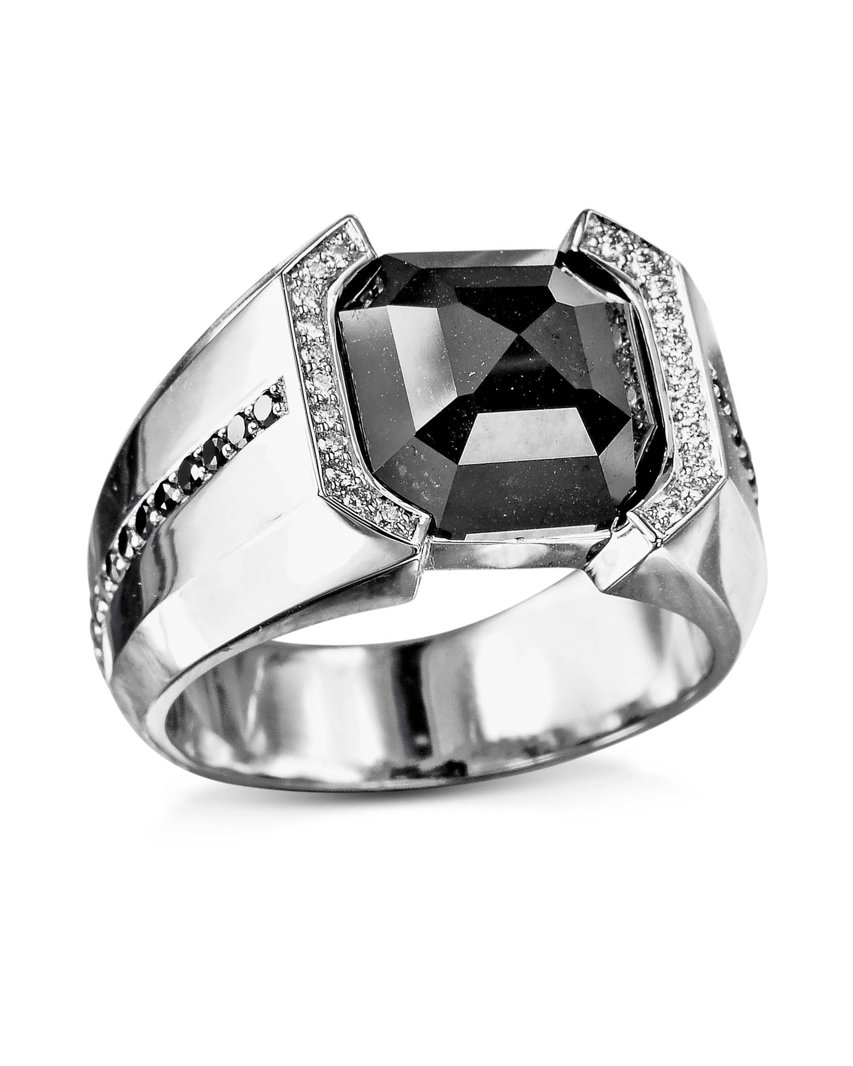 Men’s Cushion Black Diamond and Beveled Platinum Ring – Turgeon Raine