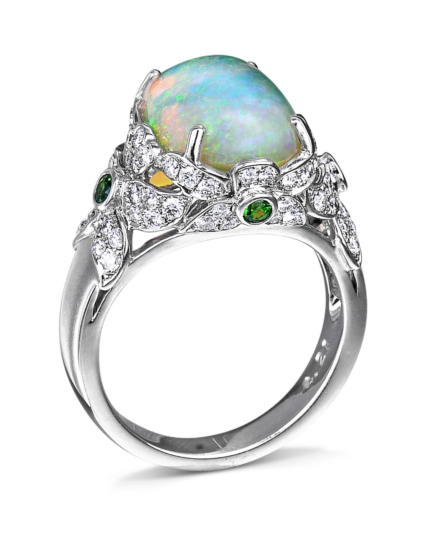 Ethiopian Opal, Diamond, and Tsavorite White Gold Ring - Turgeon Raine