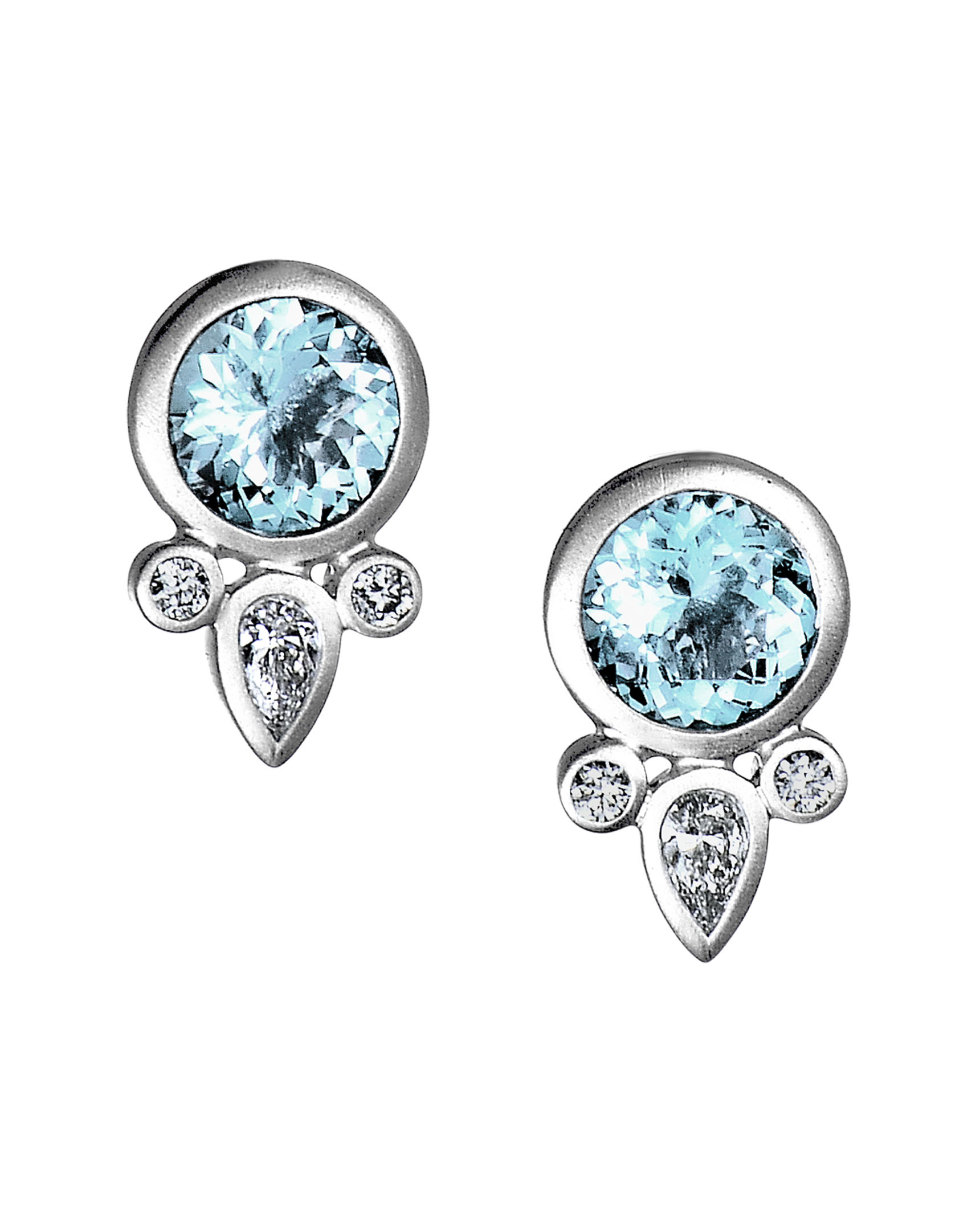 6mm Round-cut Aquamarine Crown Stud Earrings In Sterling Silver : Target