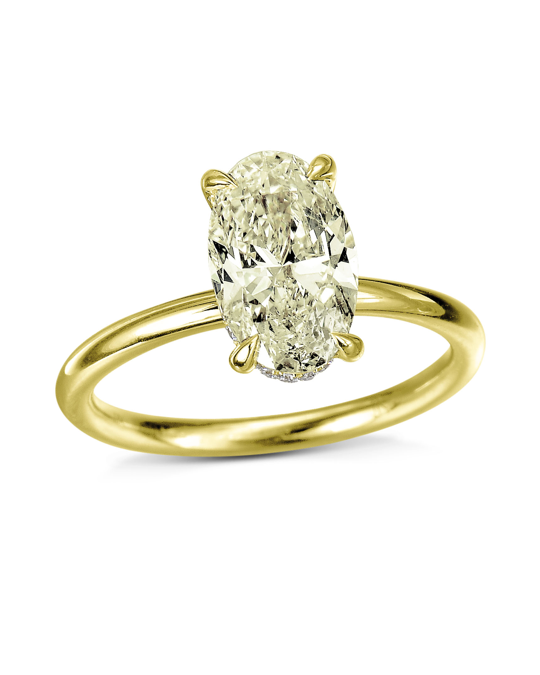 18ct yellow gold heart shape pale yellow diamond trilogy ring with white  diamond pear shape shoulders - Baroque Jewellery
