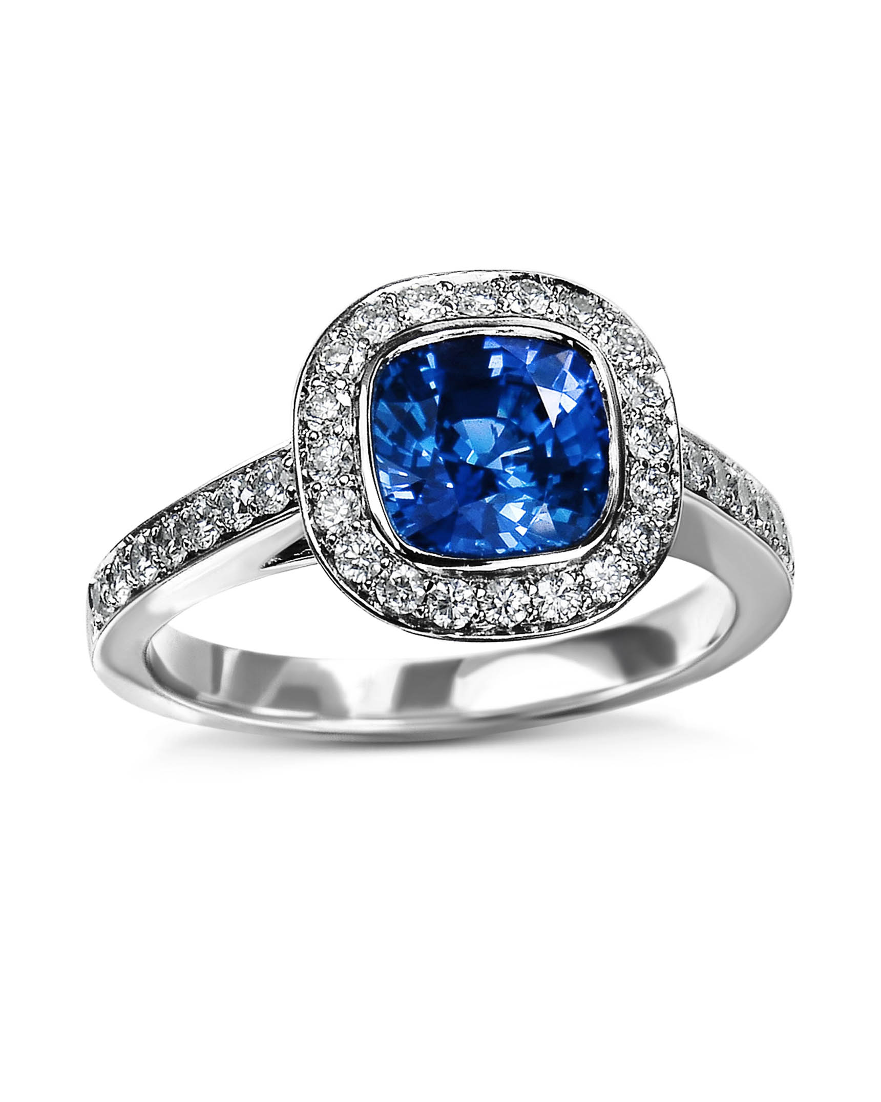 Cushion Sapphire and Diamond Halo Ring - Turgeon Raine