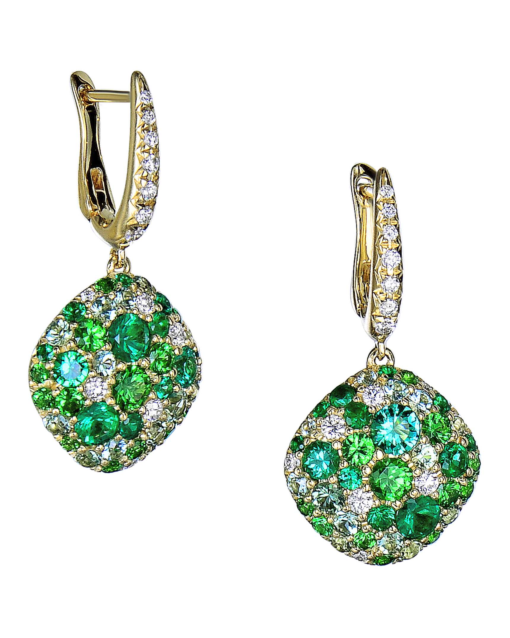 Rubans Rhodium Plated Emerald Green Pave Studded Hoop With Drop Dangle