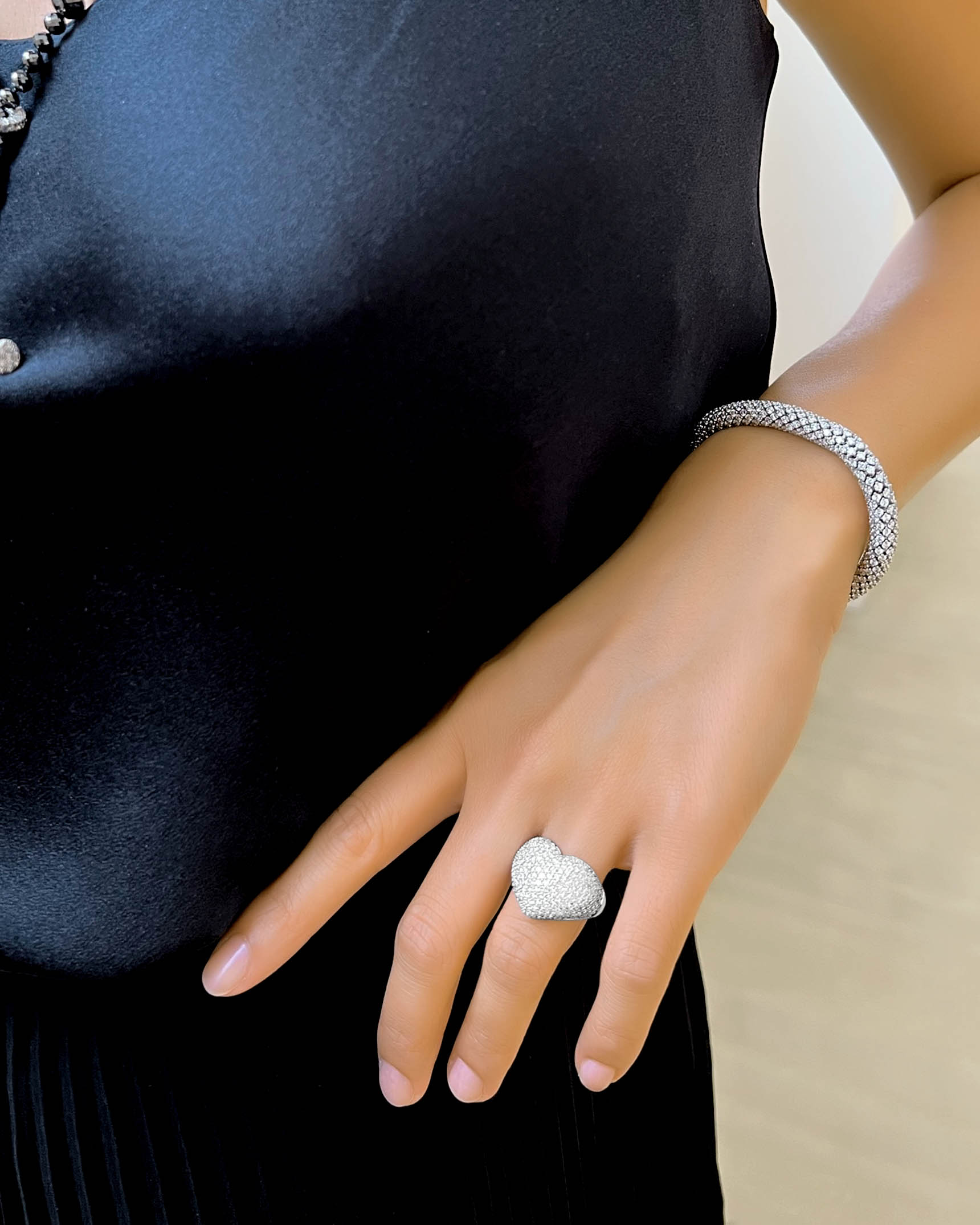 Heart Shaped Pave Diamond Ring and Pave Diamond Bracelet RFDG01330 – BDOTK04925 XX