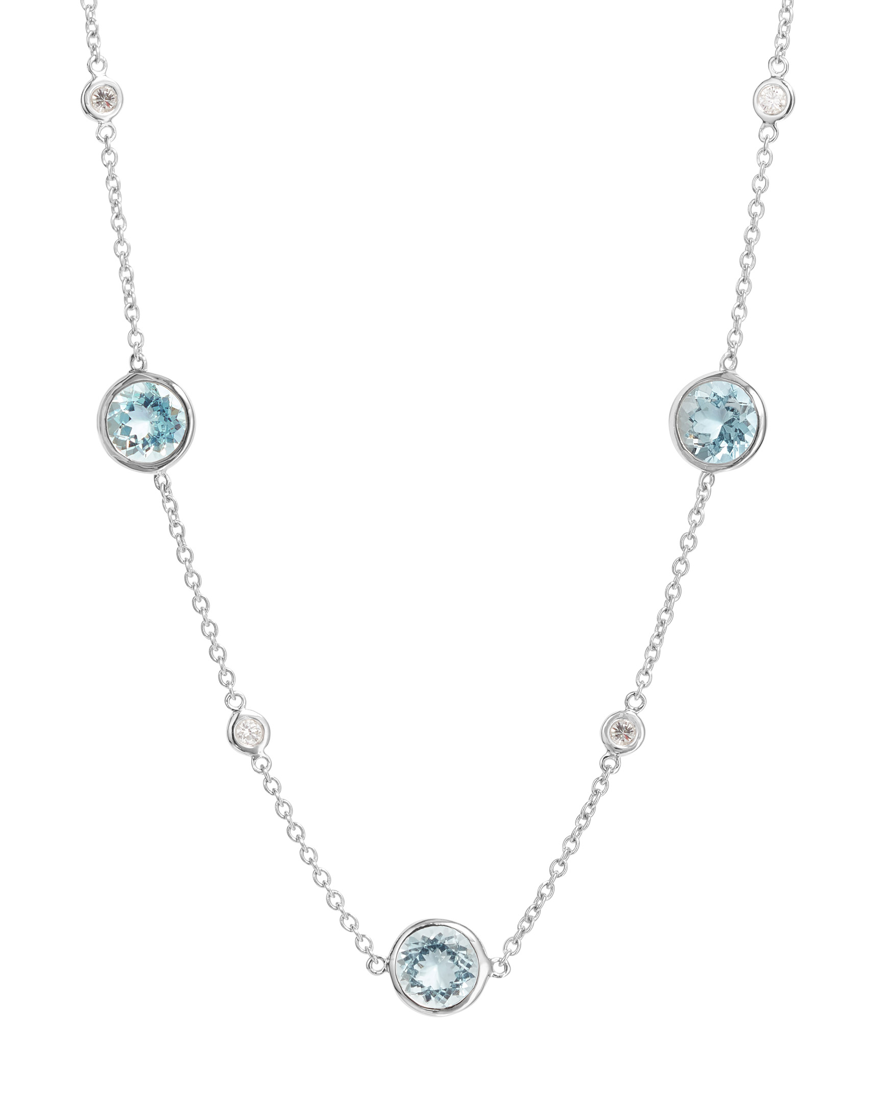 Alternating Bezel-Set Aquamarine and Diamond Necklace - Turgeon Raine