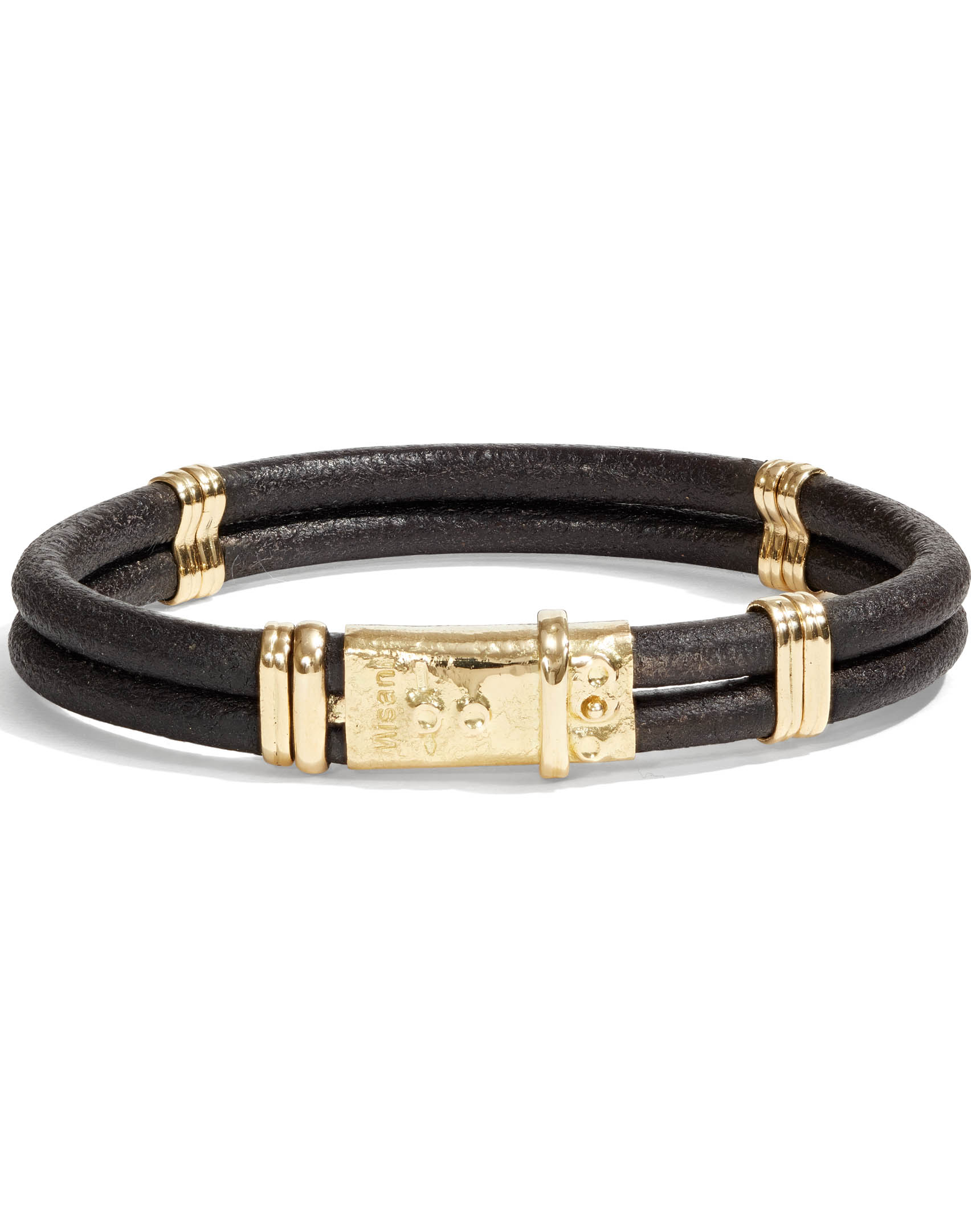 Double Band Round Leather and Yellow Gold Bracelet - Turgeon Raine