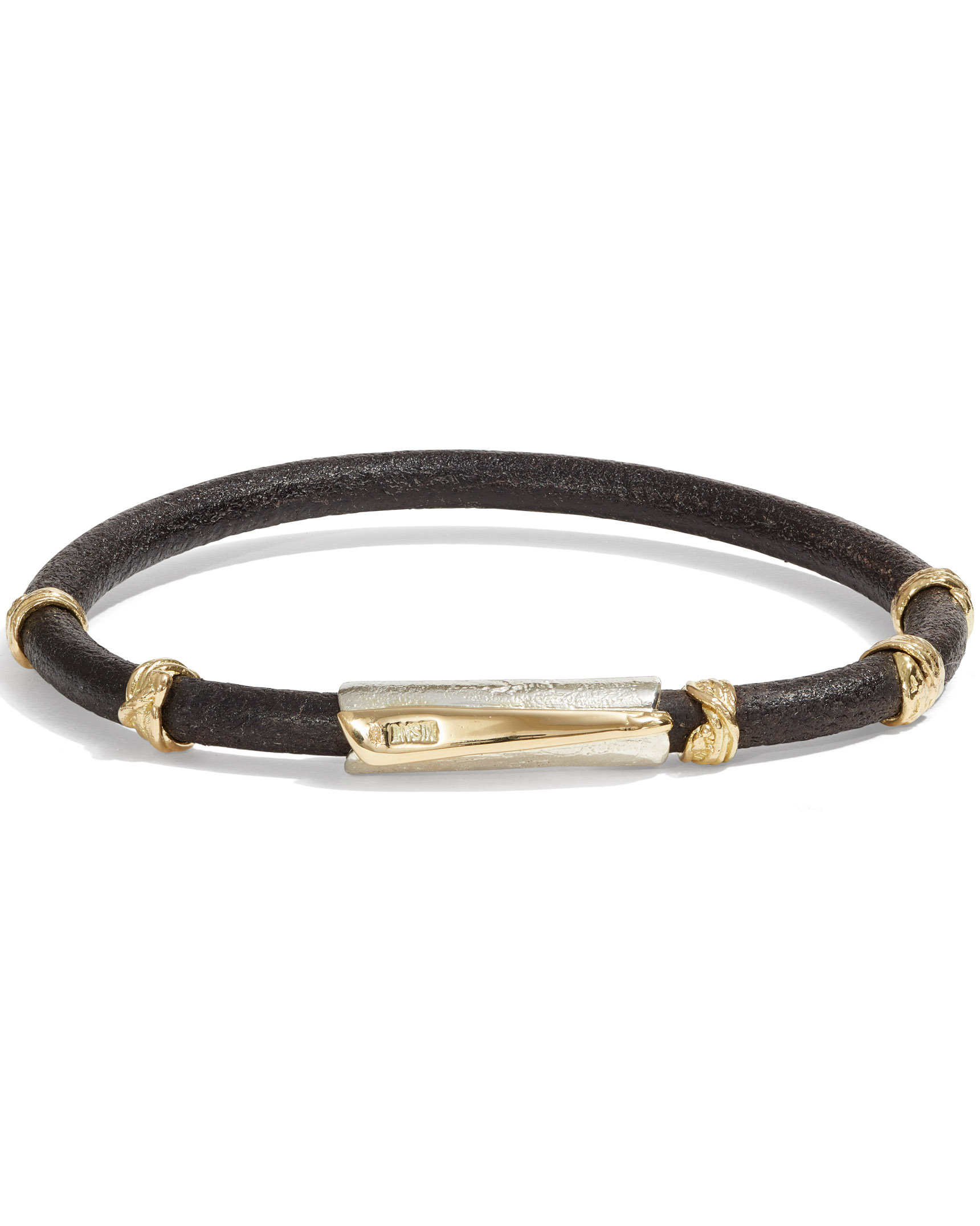 Round Leather, Yellow Gold and Silver Bracelet - Turgeon Raine