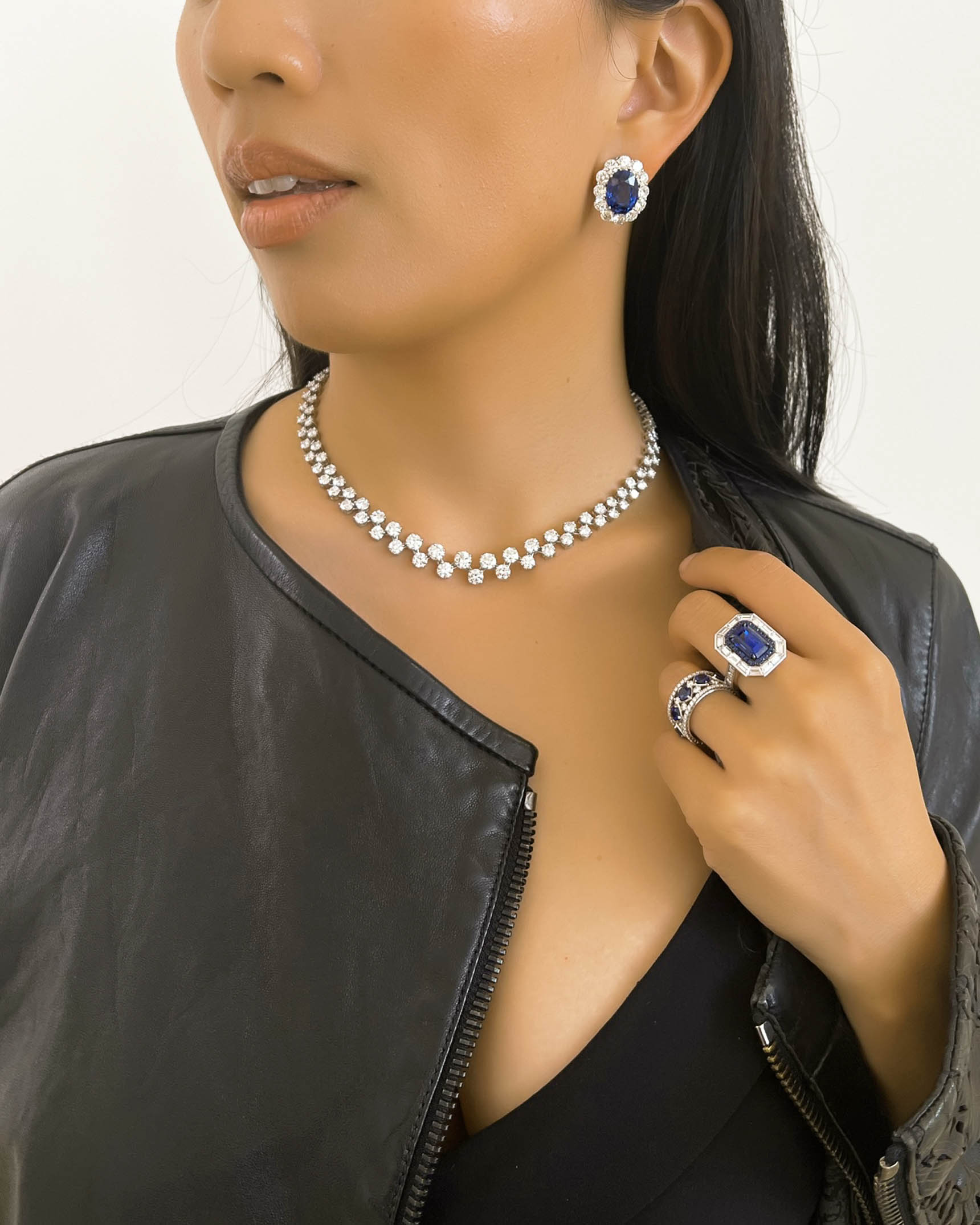 Blue Sapphire and Diamond Earrings_ Necklace and Rings ECDKK02847 – NDOTK00422 – RACDS00687 – RCDSA03052